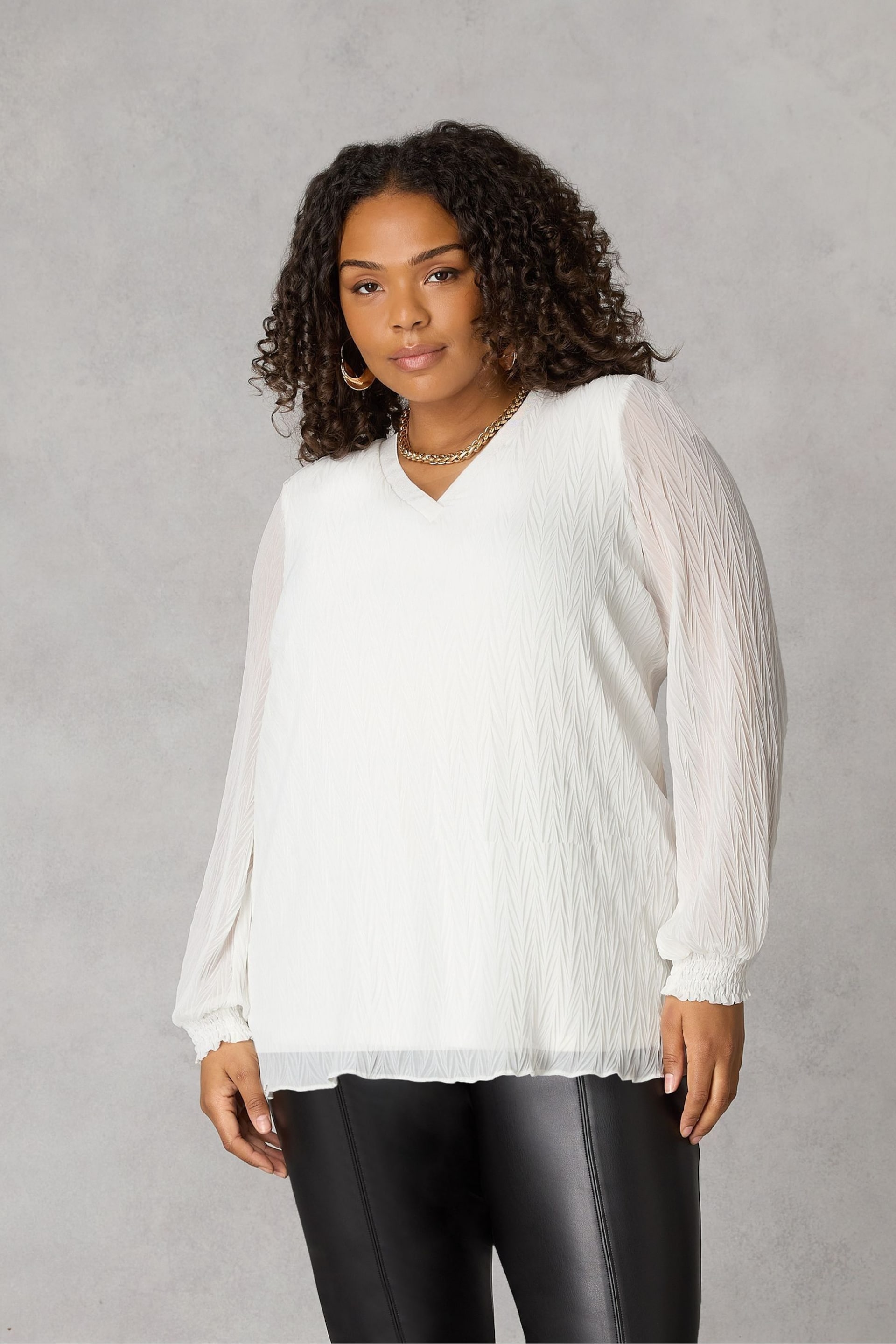 Live Unlimited White Textured Rib Trim Blouse - Image 1 of 5