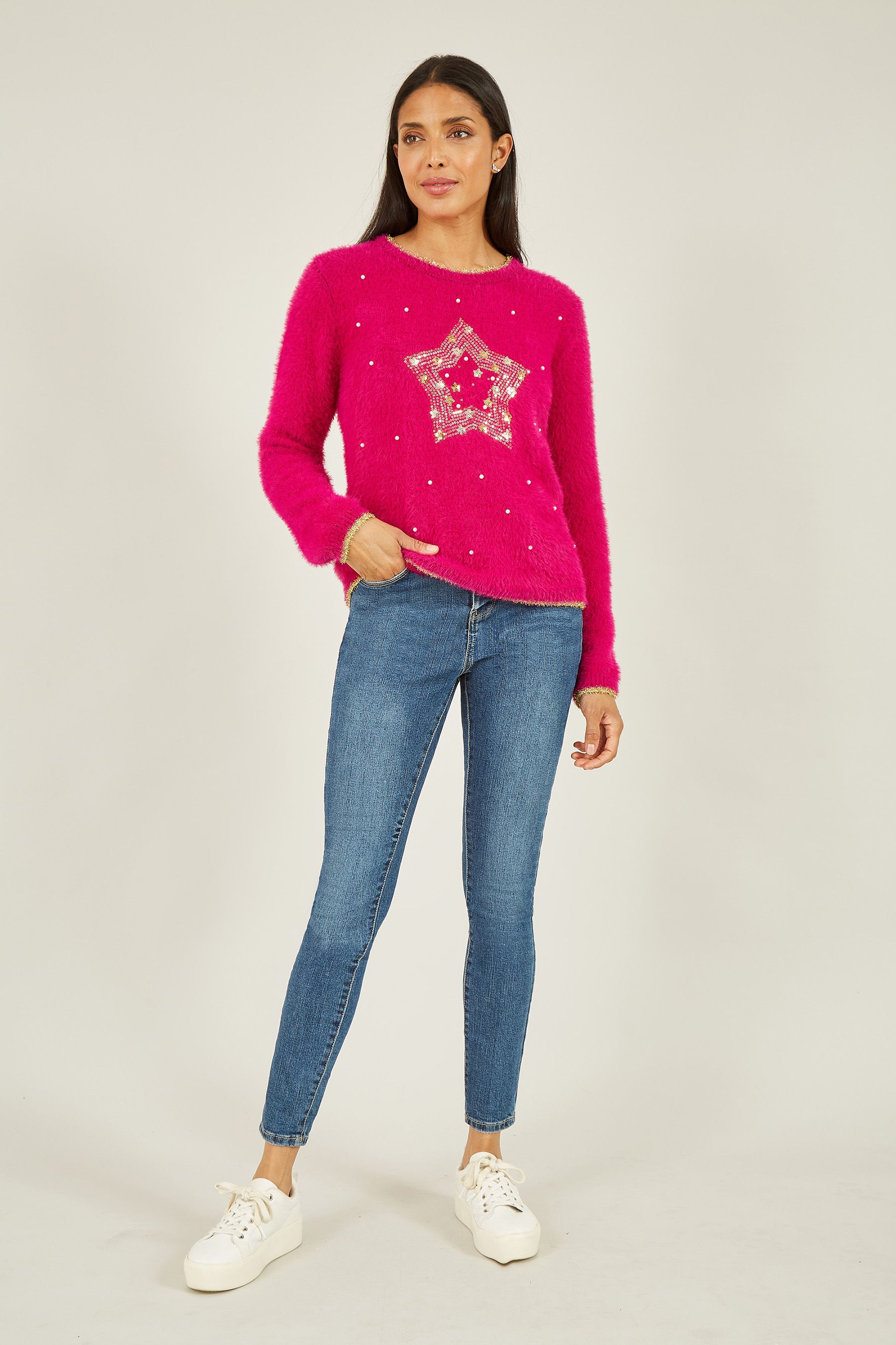 Buy Mela Pink Fluffy Star Christmas Jumper from Next Oman