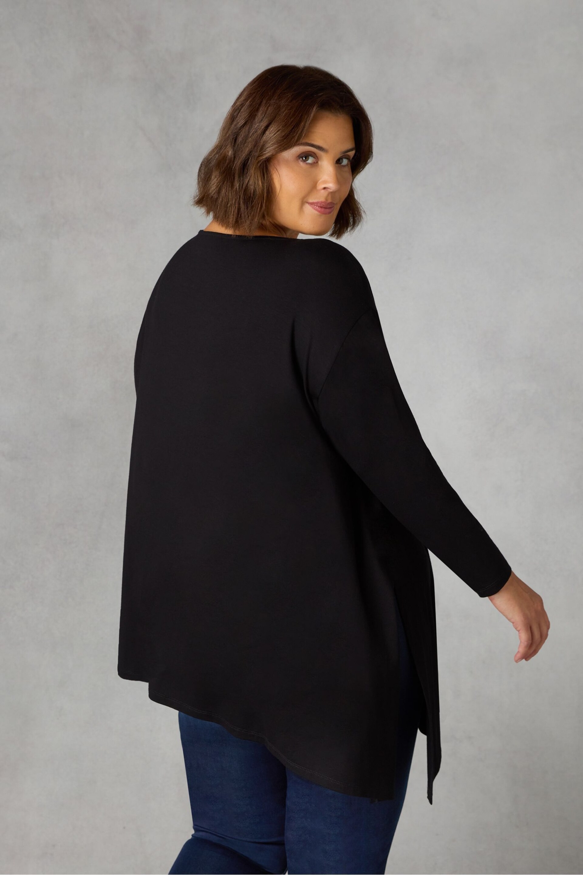 Live Unlimited Black Jersey Asymmetric Hem Top - Image 2 of 4