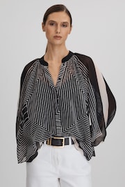 Reiss Black/Cream Charli Printed Button-Through Blouse - Image 1 of 6