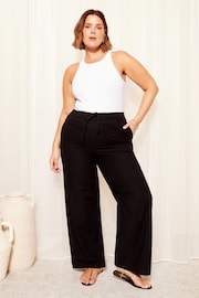 Curves Like These Black Cotton/ Linen Mix Wide Leg Trousers - Image 1 of 4