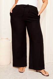 Curves Like These Black Cotton/ Linen Mix Wide Leg Trousers - Image 3 of 4