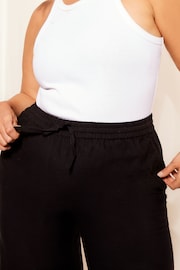 Curves Like These Black Cotton/ Linen Mix Wide Leg Trousers - Image 4 of 4