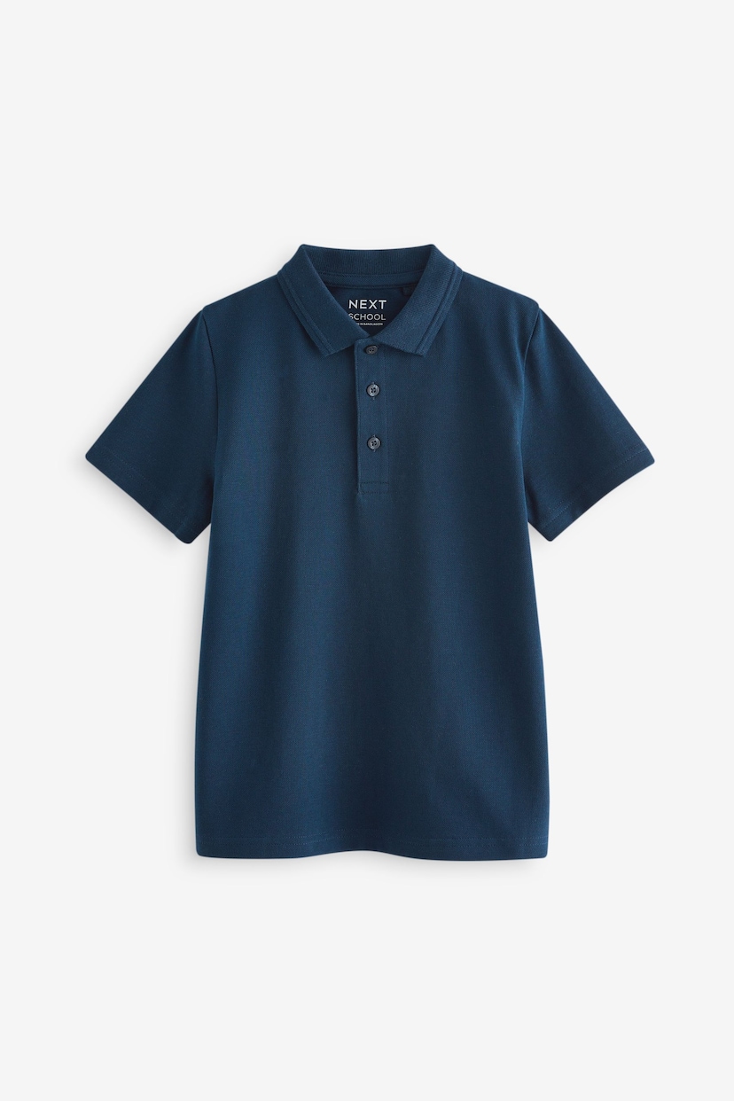 Navy 2 Pack Cotton School Short Sleeve Polo Shirts (3-16yrs) - Image 3 of 5
