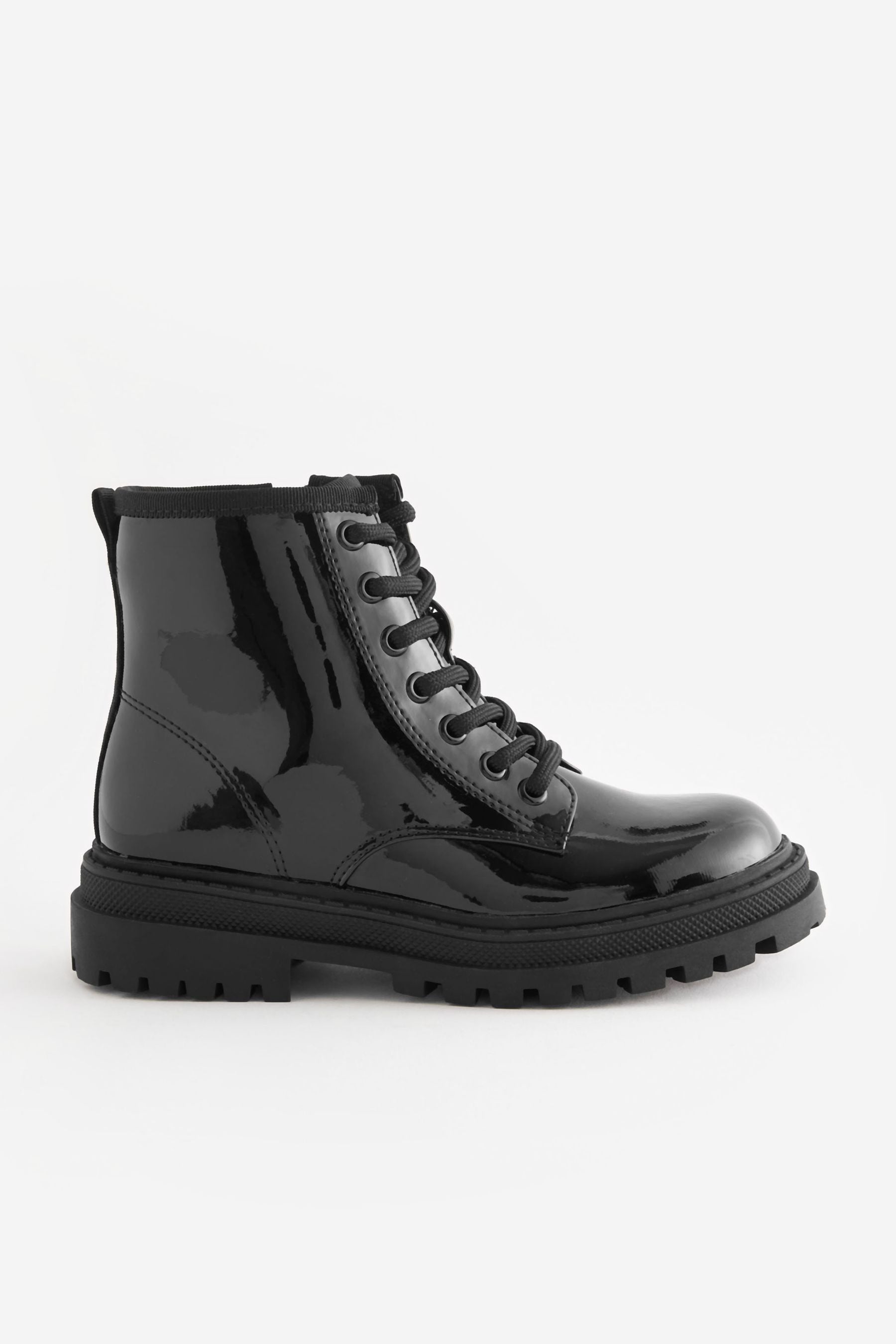 Buy Black Patent Standard Fit F Warm Lined Lace Up Ankle Boots from Next Luxembourg