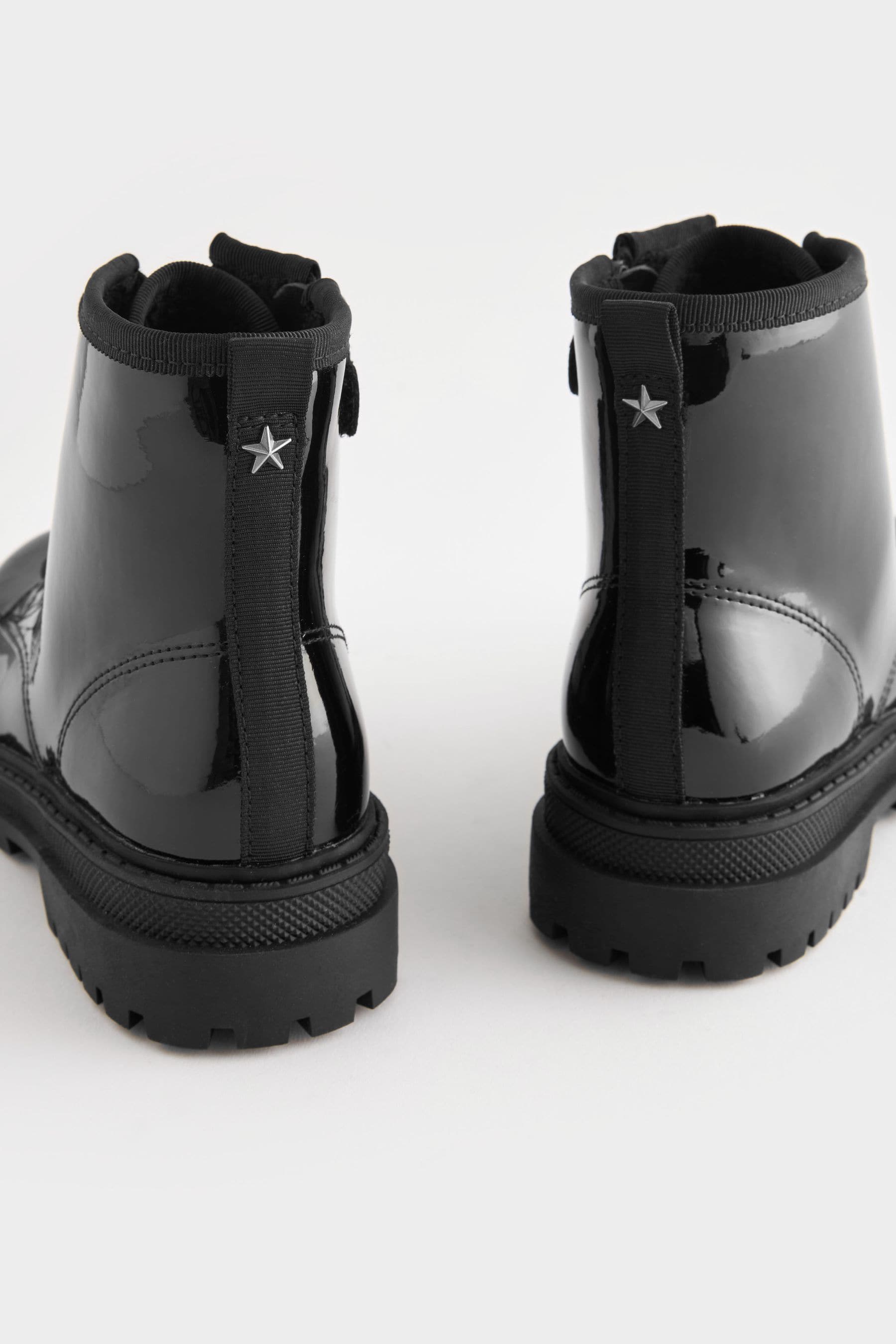 Buy Black Patent Standard Fit F Warm Lined Lace Up Ankle Boots from Next Luxembourg