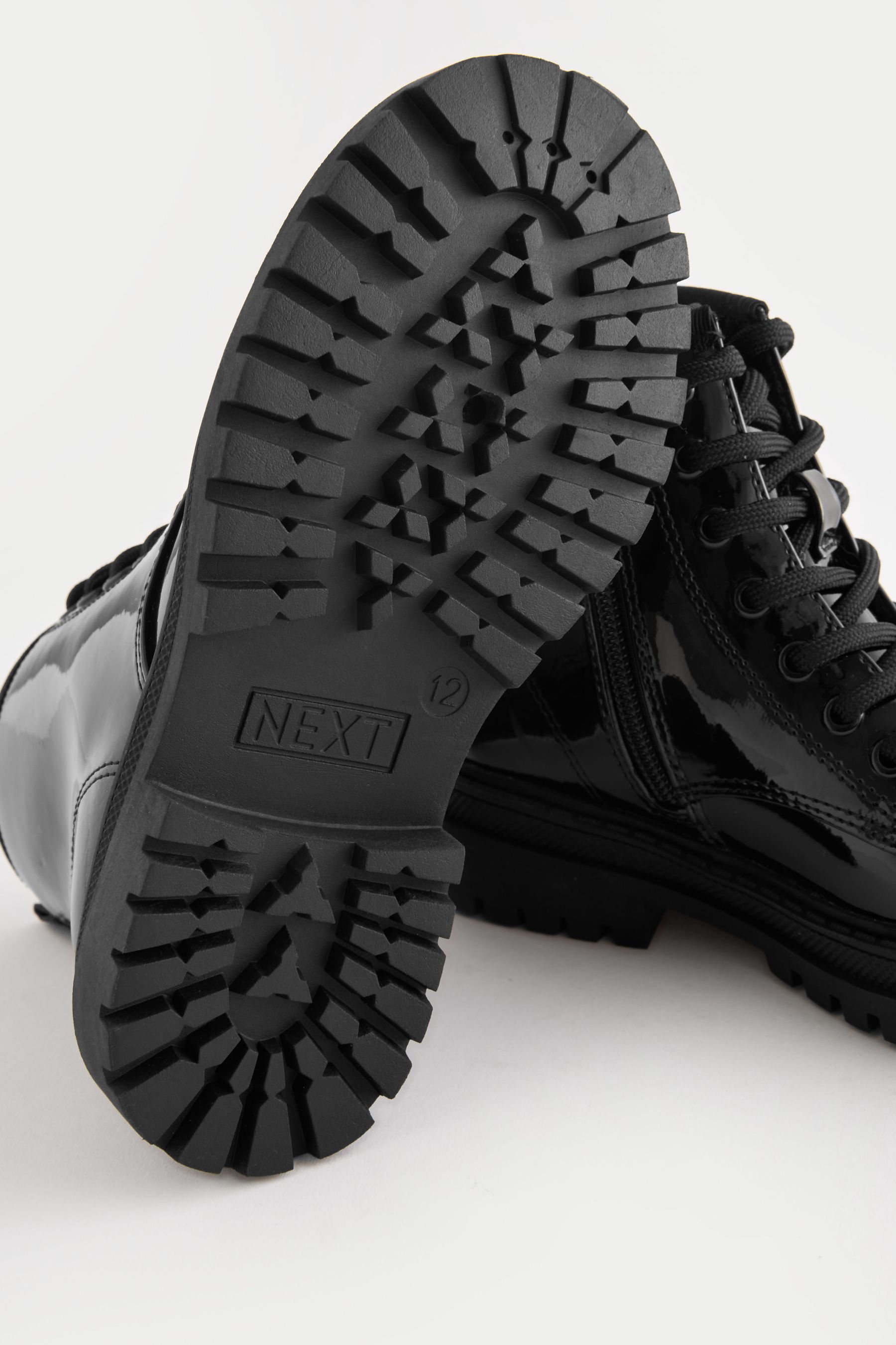 Buy Black Patent Standard Fit F Warm Lined Lace Up Ankle Boots from Next Luxembourg