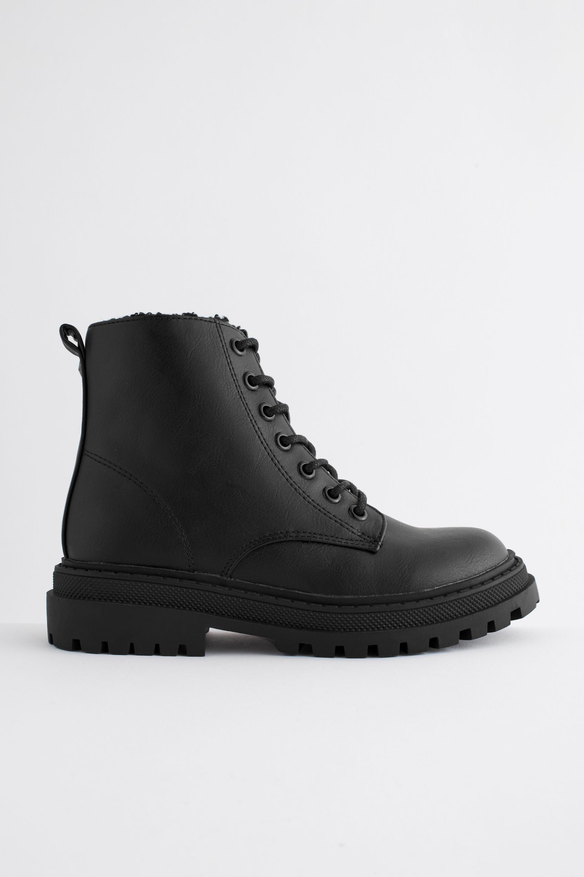 Matt Black Standard Fit (F) Warm Lined Lace Up Boots - Image 1 of 7