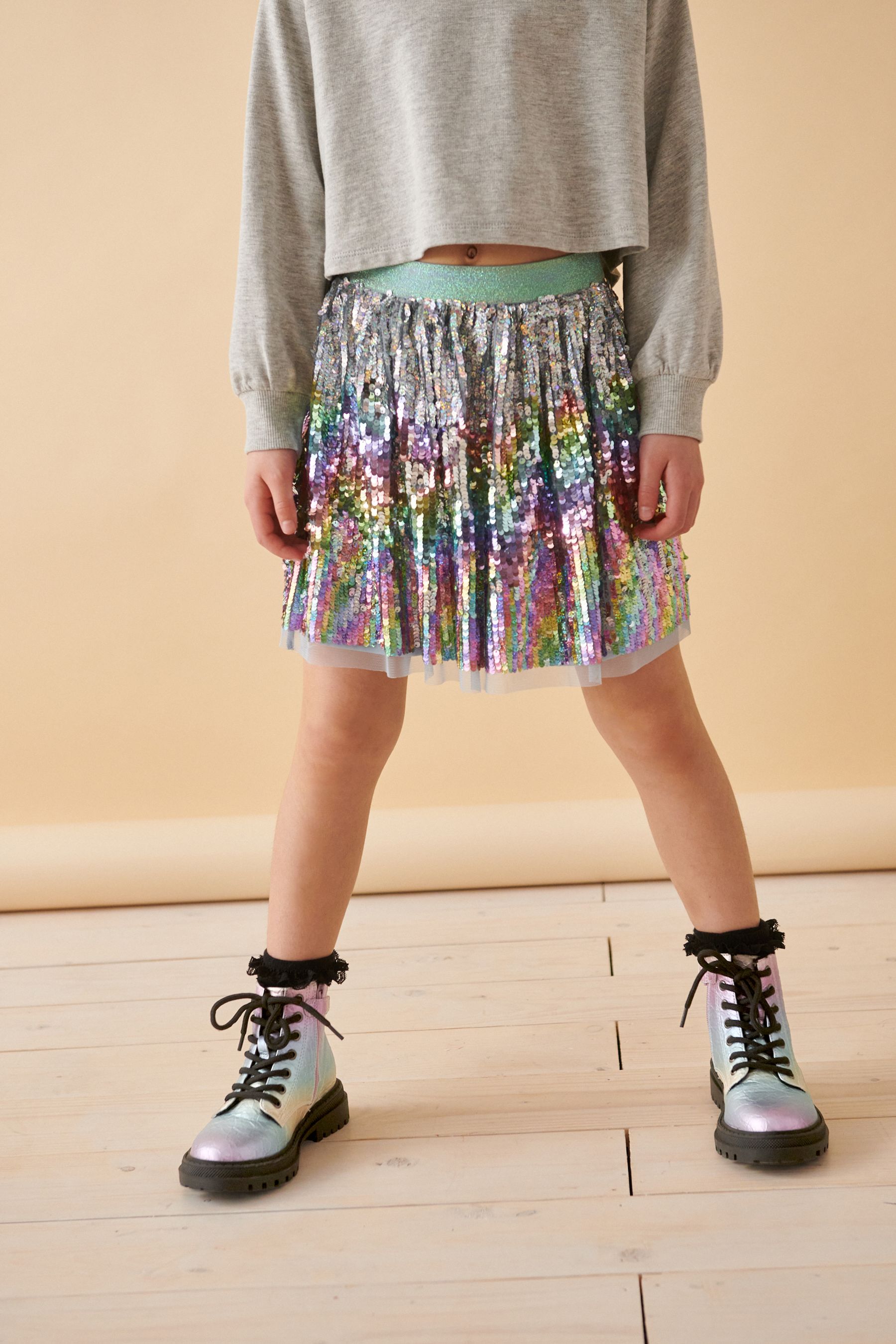 Rainbow Metallic Standard Fit F Warm Lined Lace Up Ankle Boots