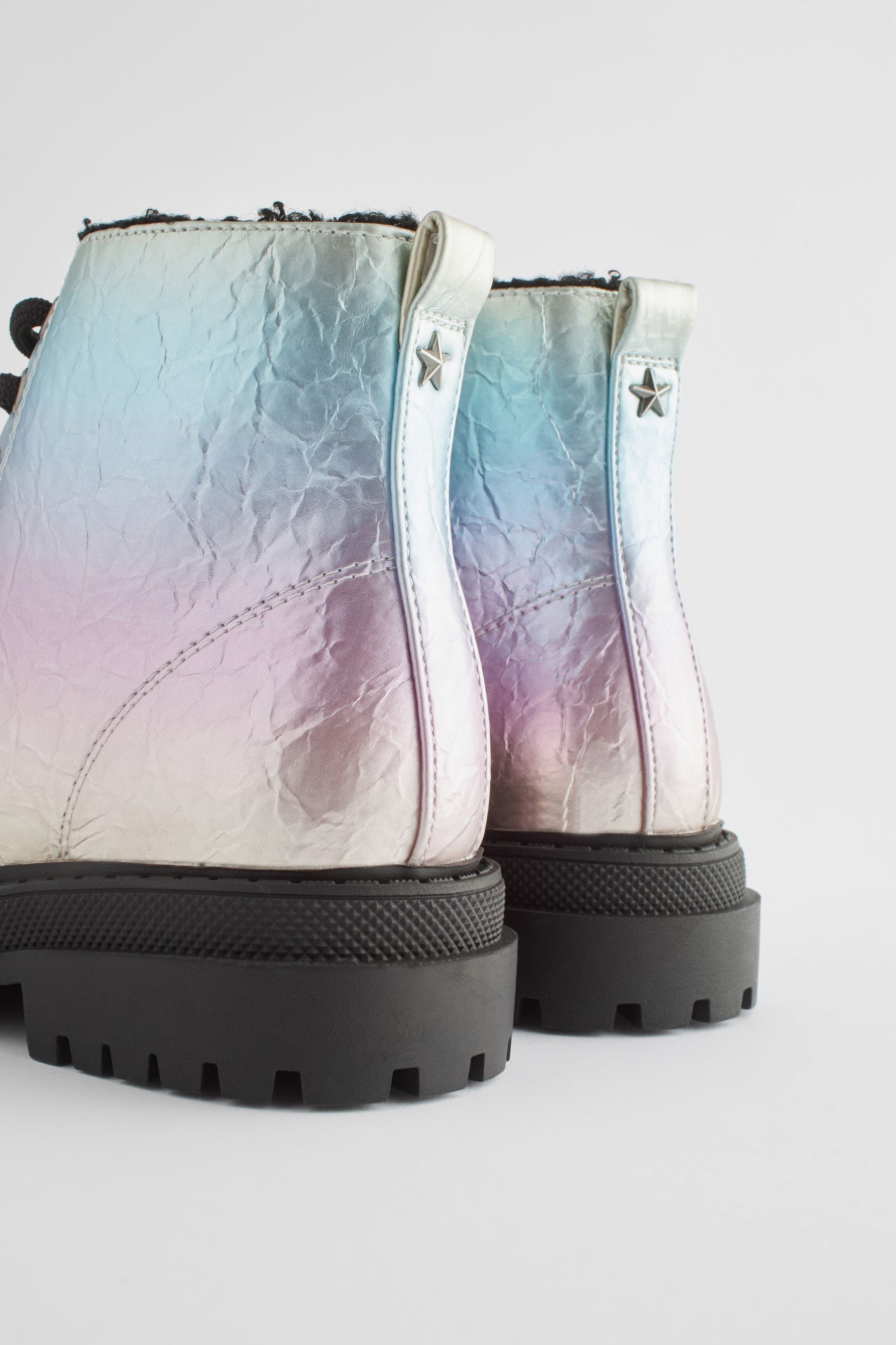 Buy Rainbow Metallic Standard Fit F Warm Lined Lace Up Ankle Boots from the Next UK online shop