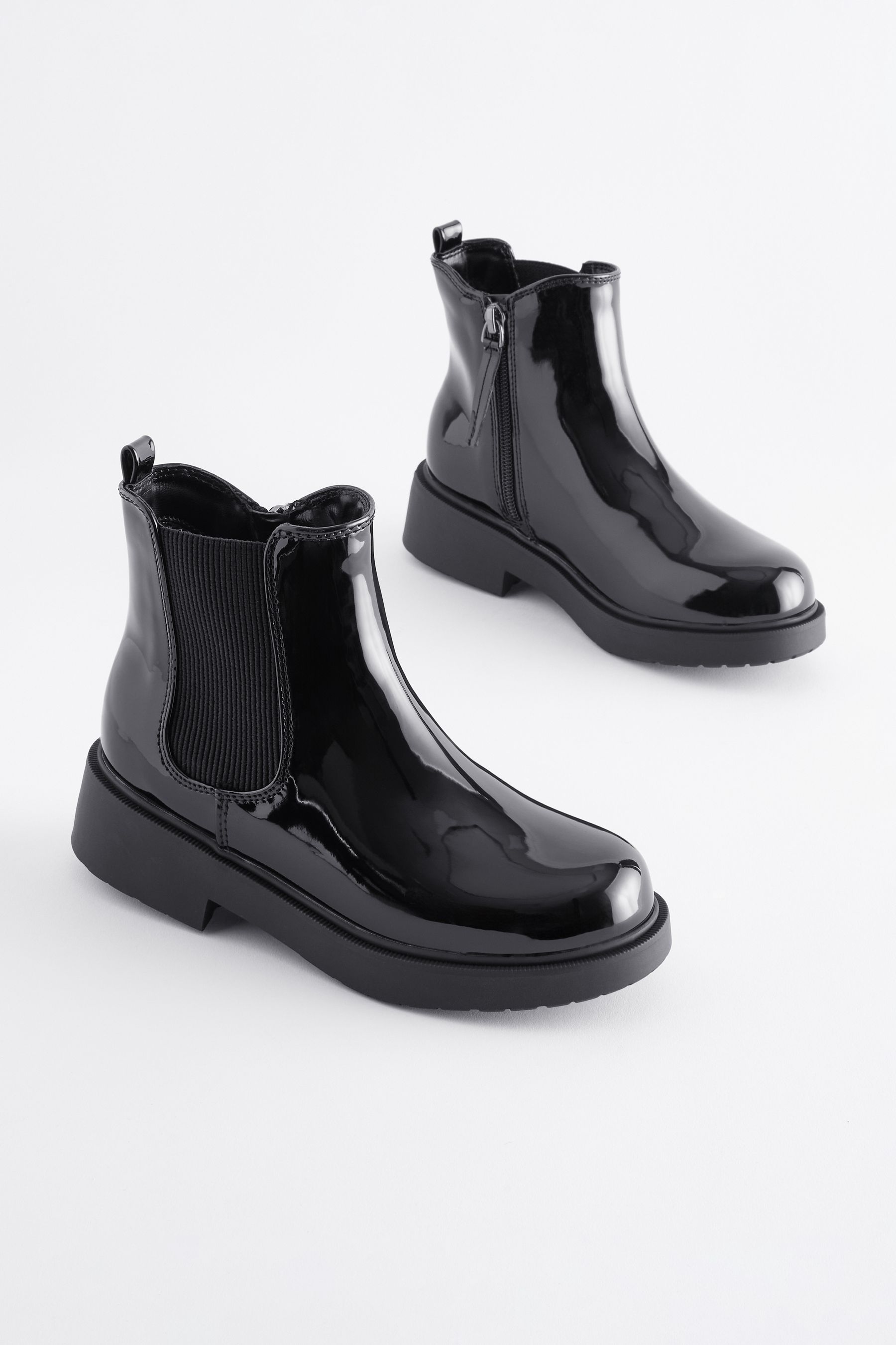 Buy Black Patent Standard Fit F Chunky Chelsea Ankle Boots from the Next UK online shop