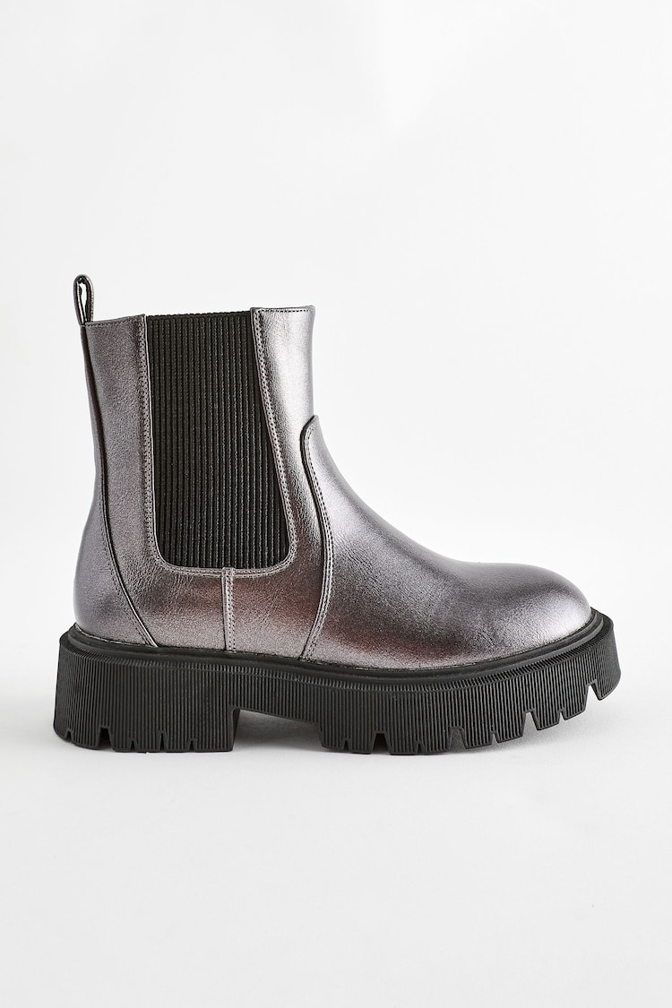 Silver Metallic Standard Fit (F) Chunky Chelsea Boots - Image 2 of 5