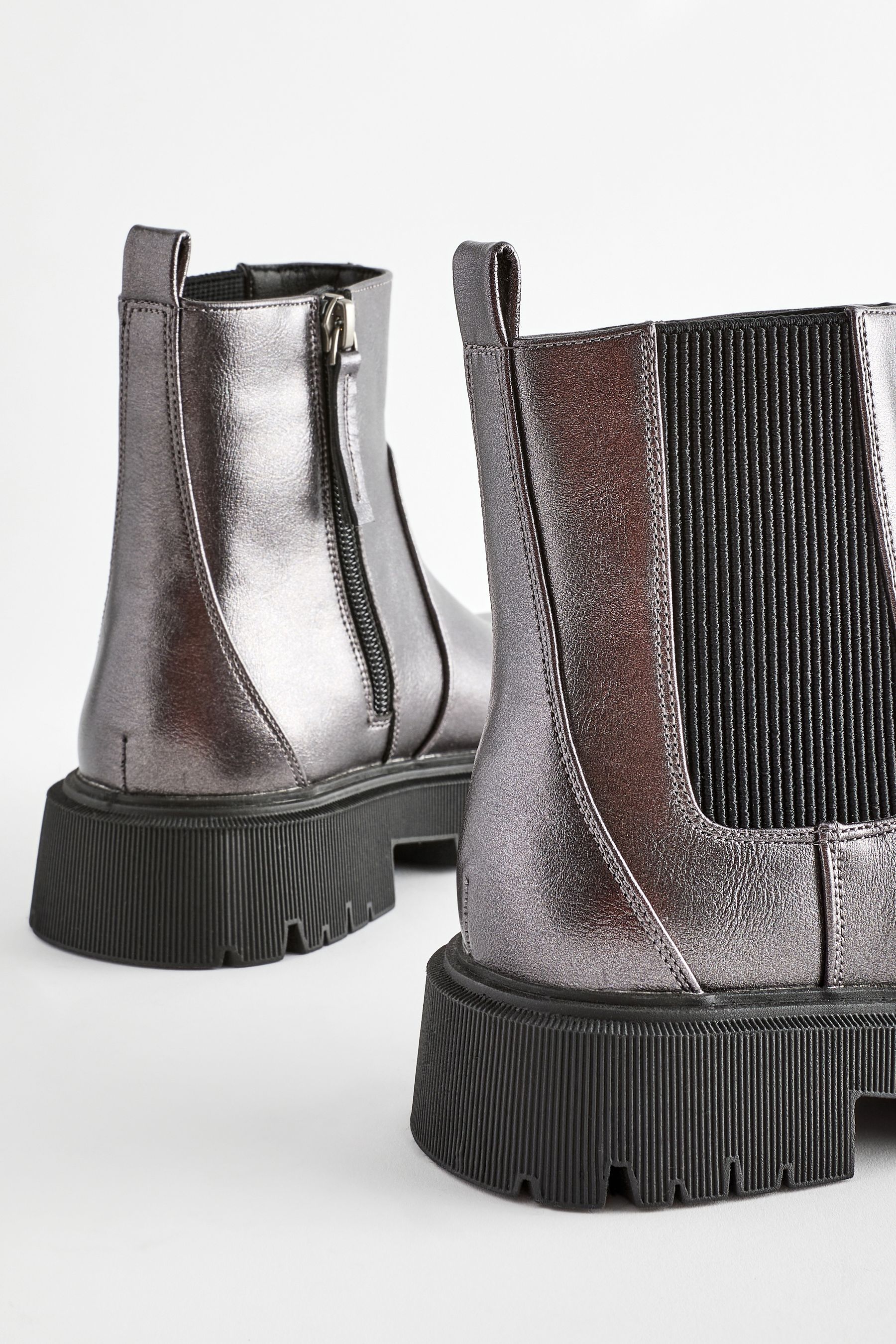 Buy Silver Metallic Standard Fit F Chunky Chelsea Boots from Next Luxembourg