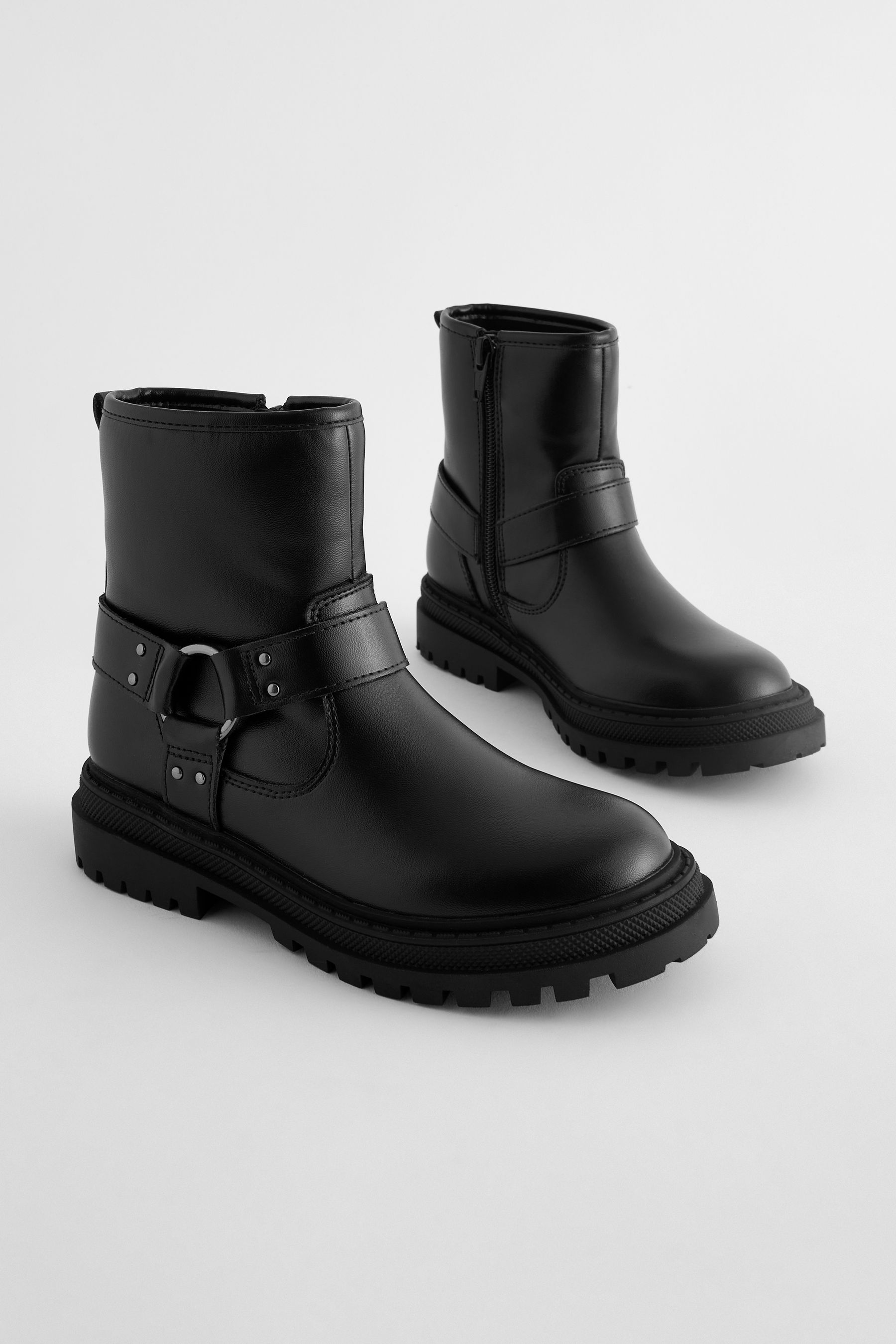 Black Standard Fit F Harness Biker Boots
