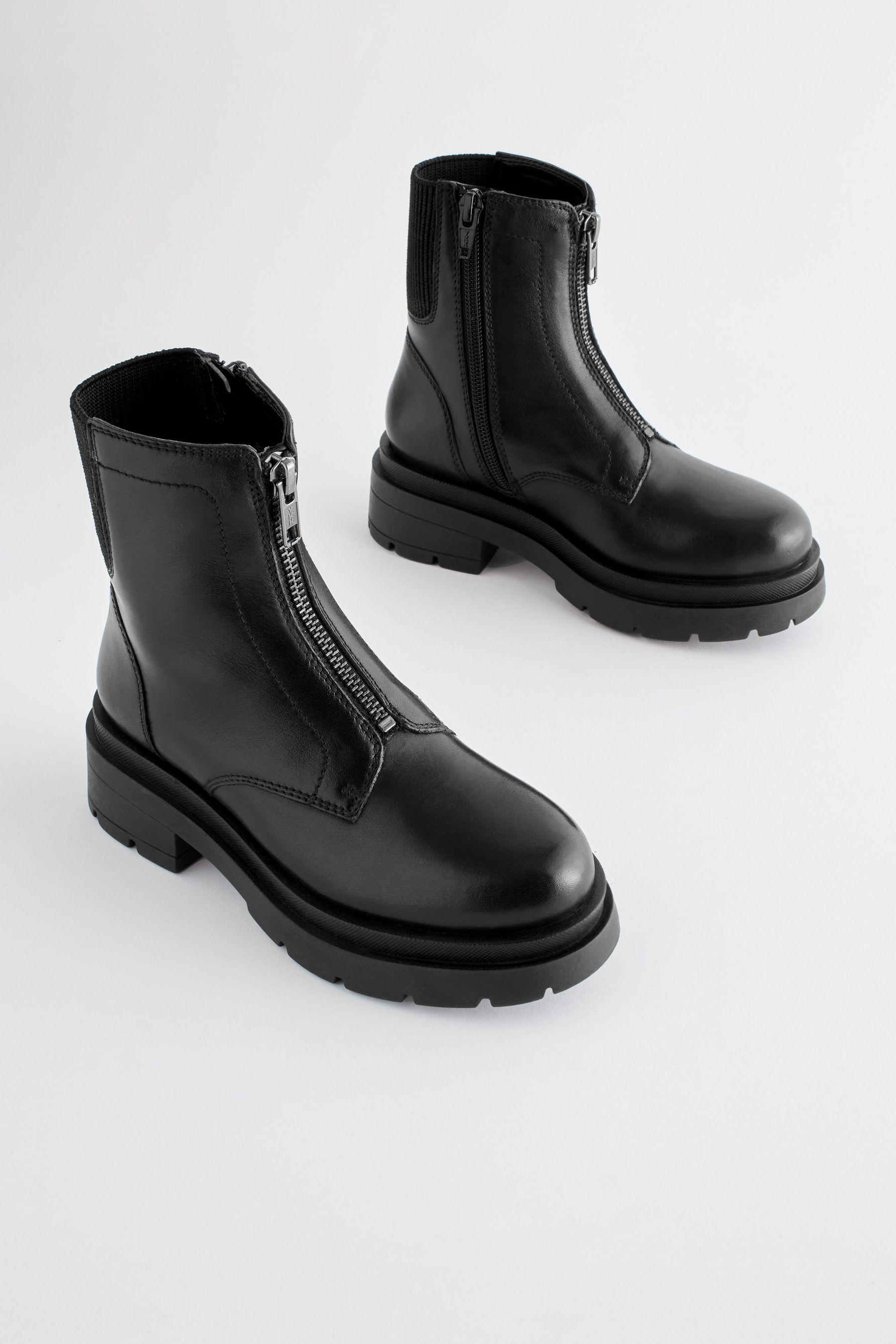 Buy Black Leather Zip Front Chunky Chelsea Boots from the Next UK online shop