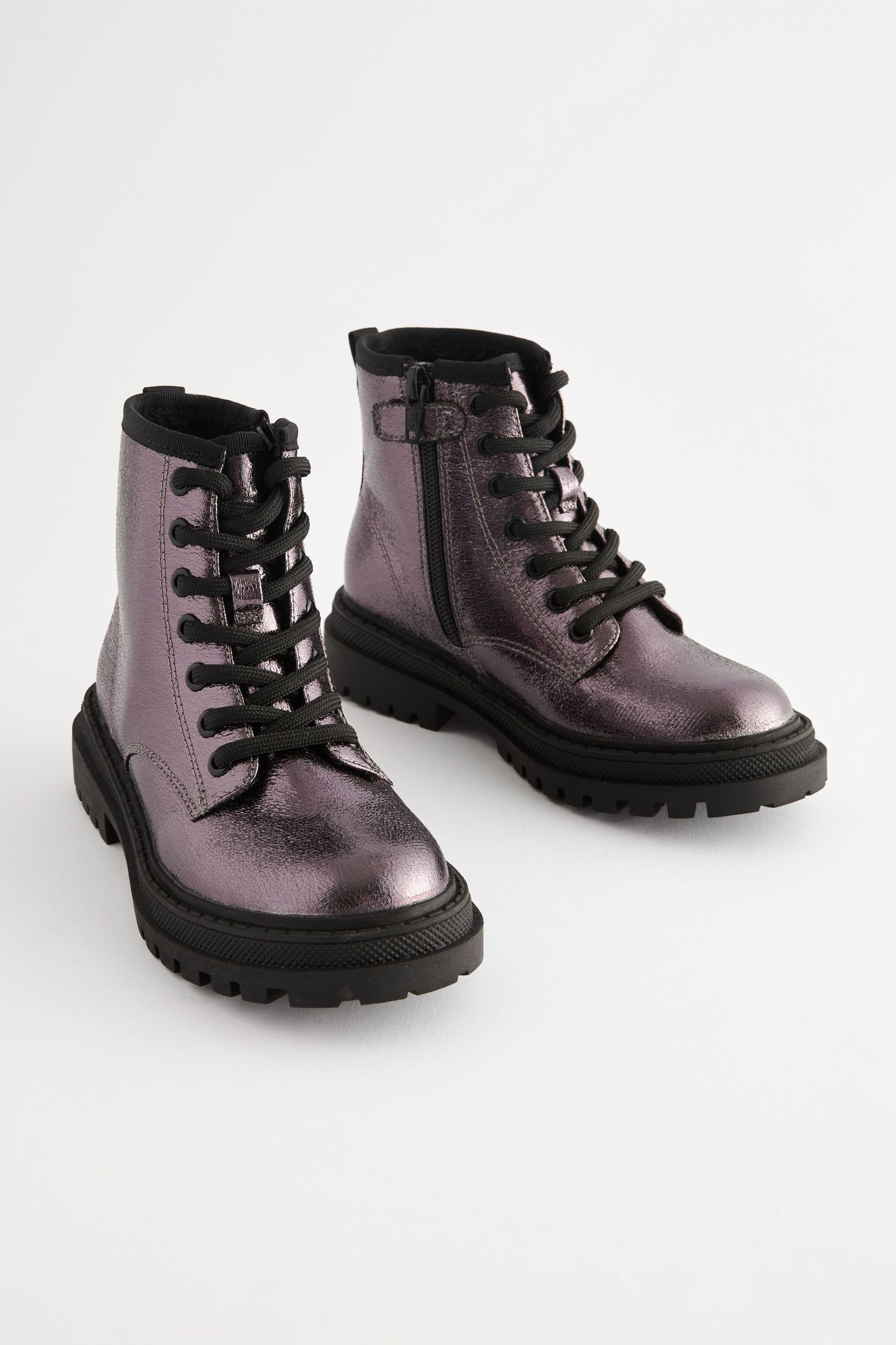 Buy Silver Metallic Standard Fit F Warm Lined Lace Up Ankle Boots from the Next UK online shop