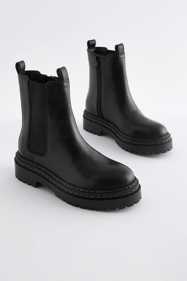 Black Leather Chunky Chelsea Boots - Image 1 of 5