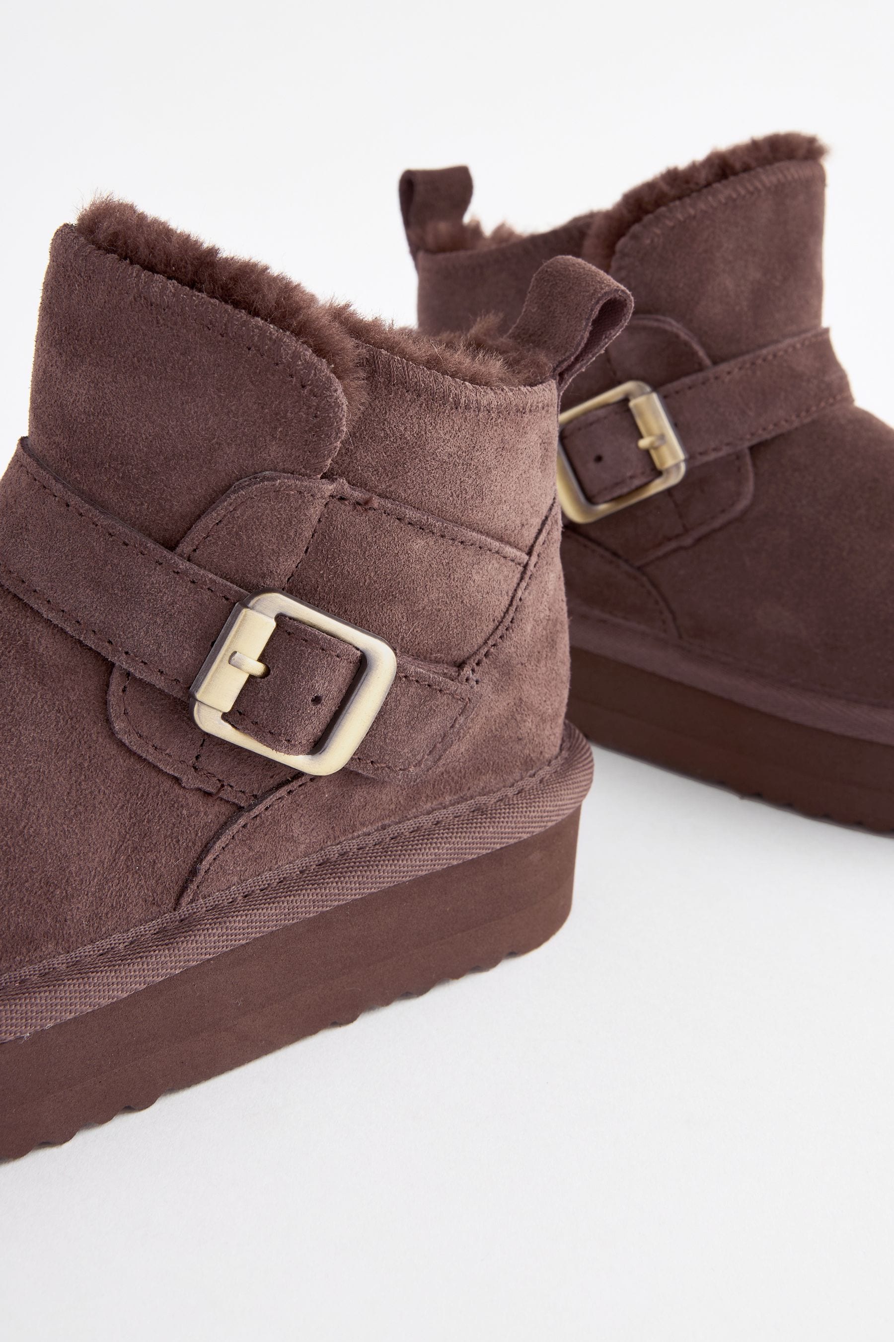 Brown Suede Buckle Pull On Boots