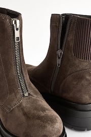 Brown Suede Zip Front Chunky Boots - Image 5 of 6