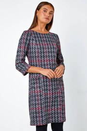 Roman Grey Houndstooth Pocket Shift Stretch Dress - Image 1 of 5