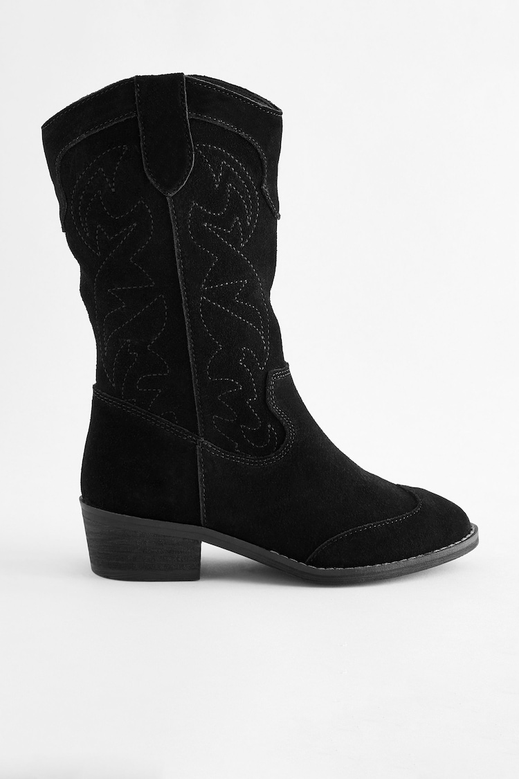 Black Tall Suede Western Boots - Image 2 of 4