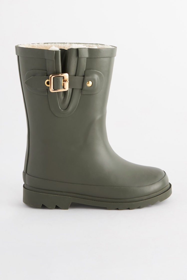 Khaki Green Warm Lined Buckle Wellies - Image 2 of 5