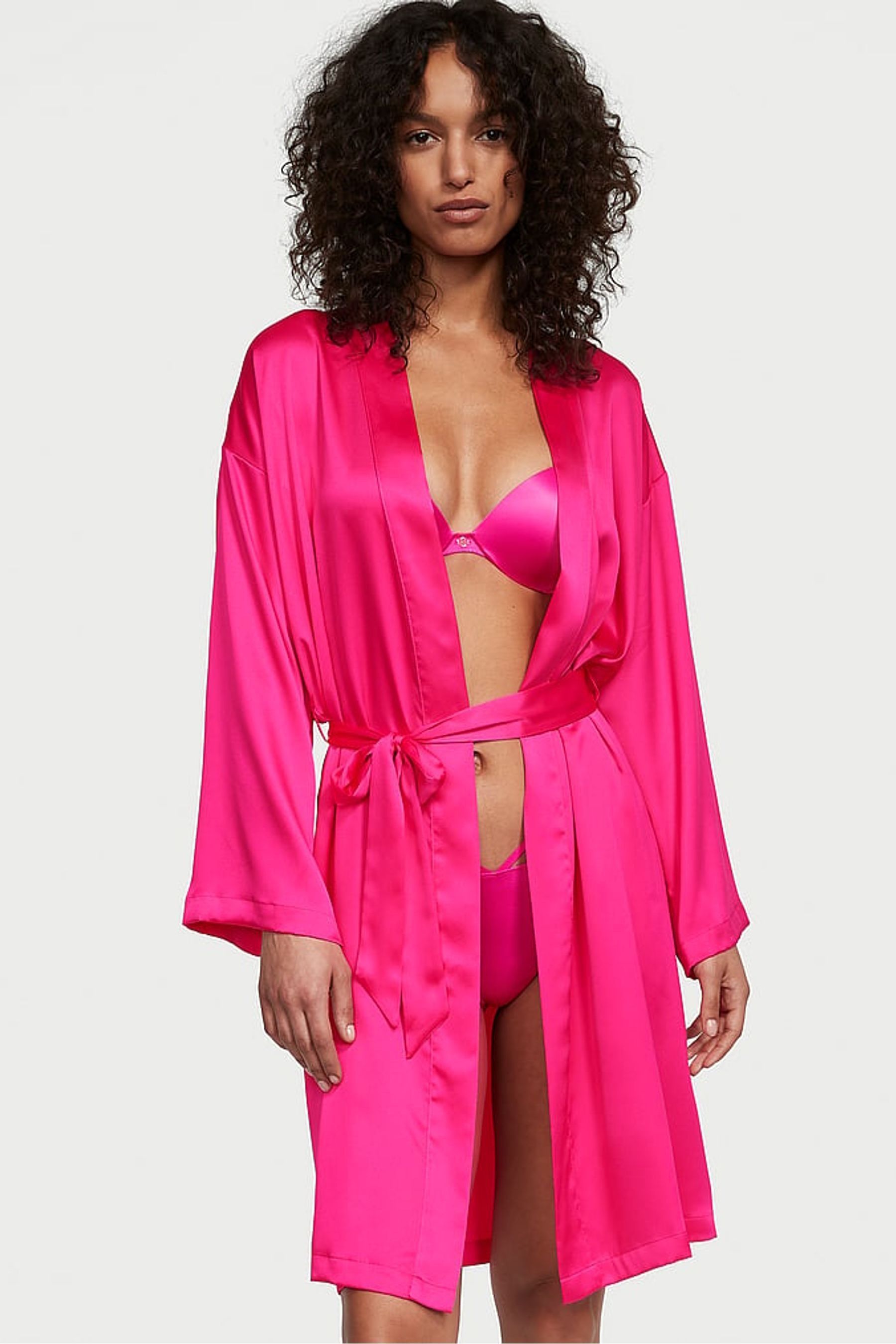 Pink satin robe clearance
