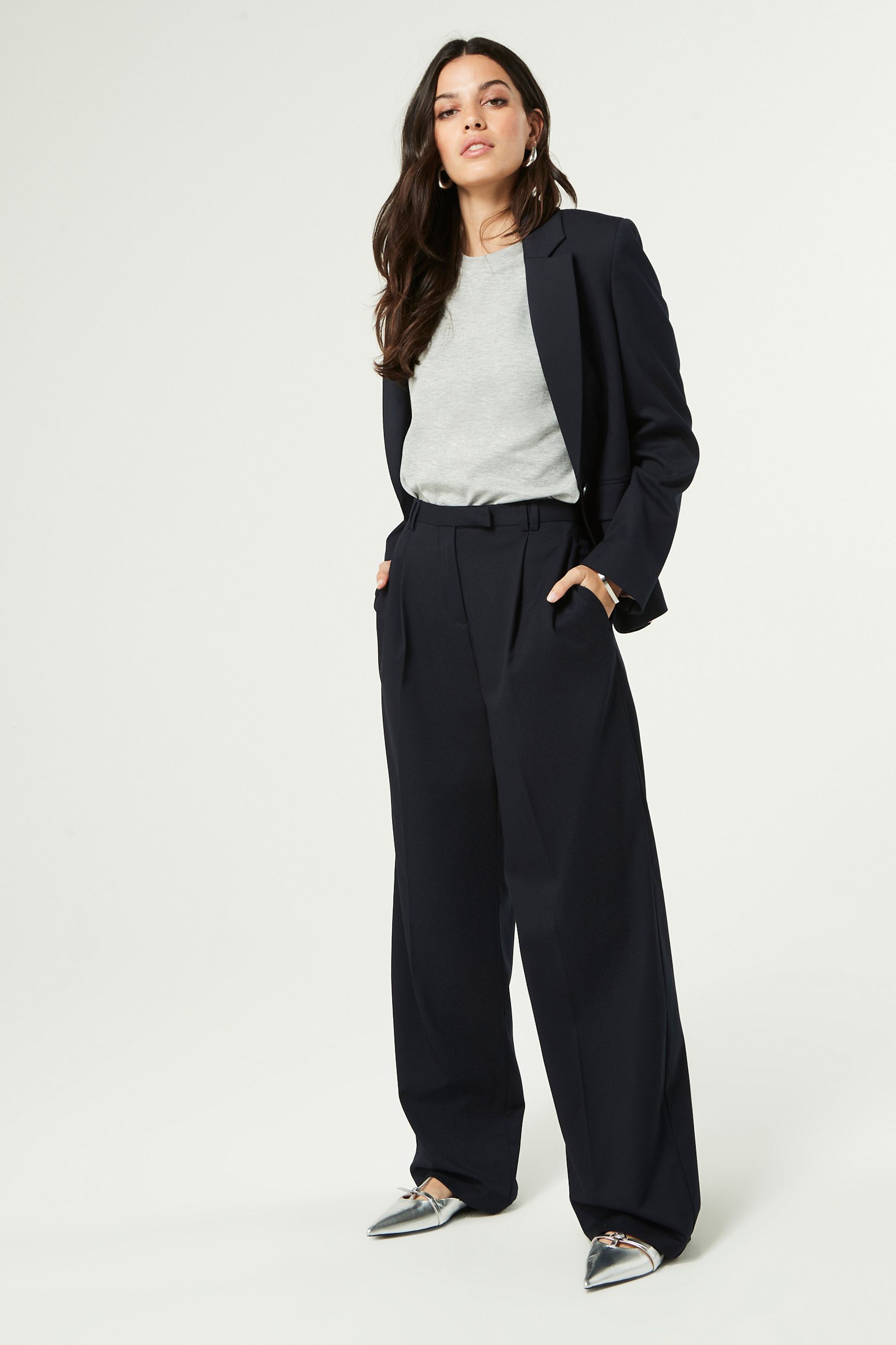 Buy Navy Tailored Wide Leg Trousers from the Next UK online shop