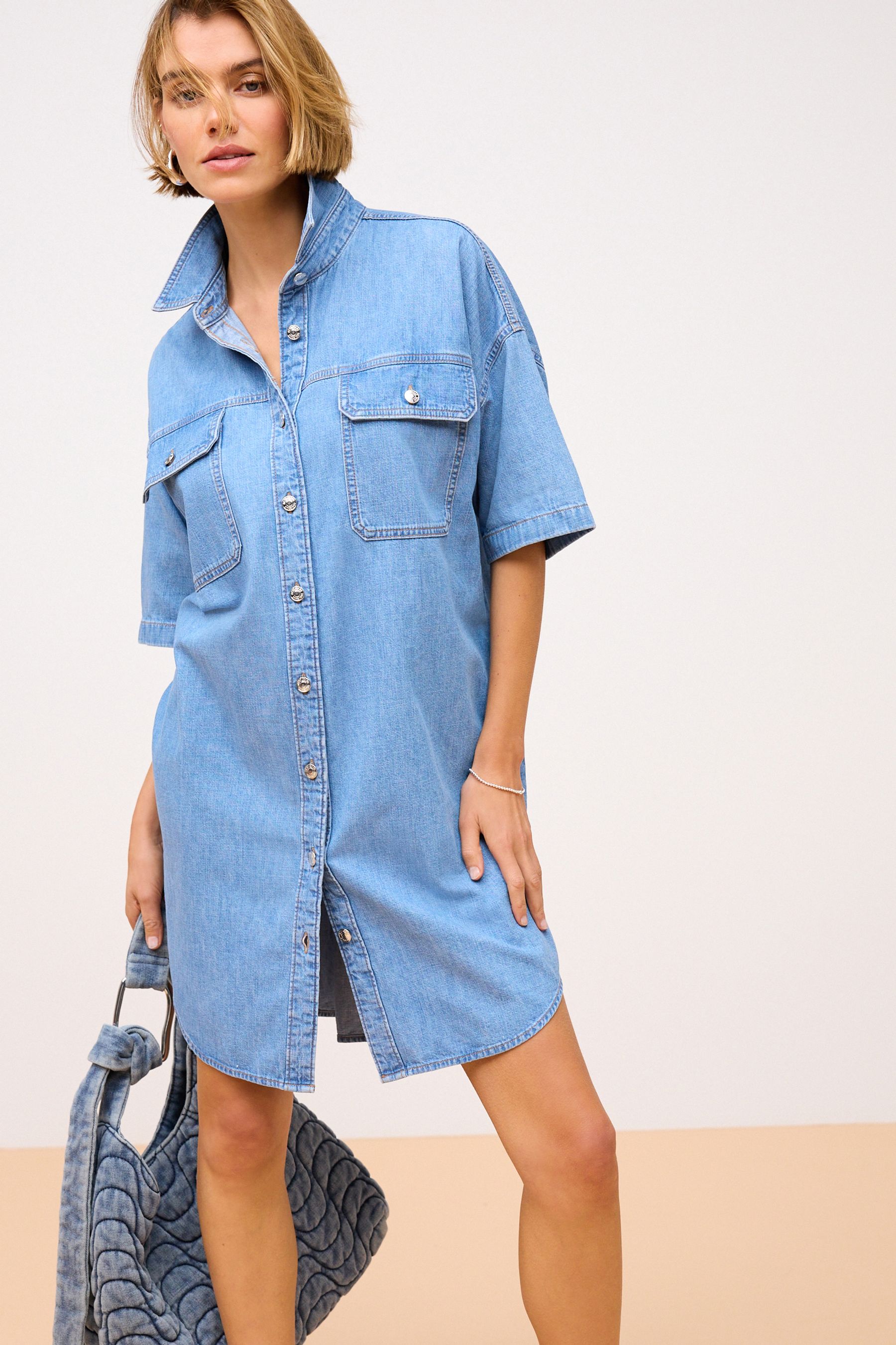 Buy Mid Blue Denim 100 Cotton Shirt Dress from the Next UK online shop