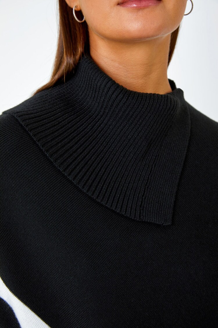 Roman Black Roll Neck Wool Blend Stripe Poncho - Image 5 of 5