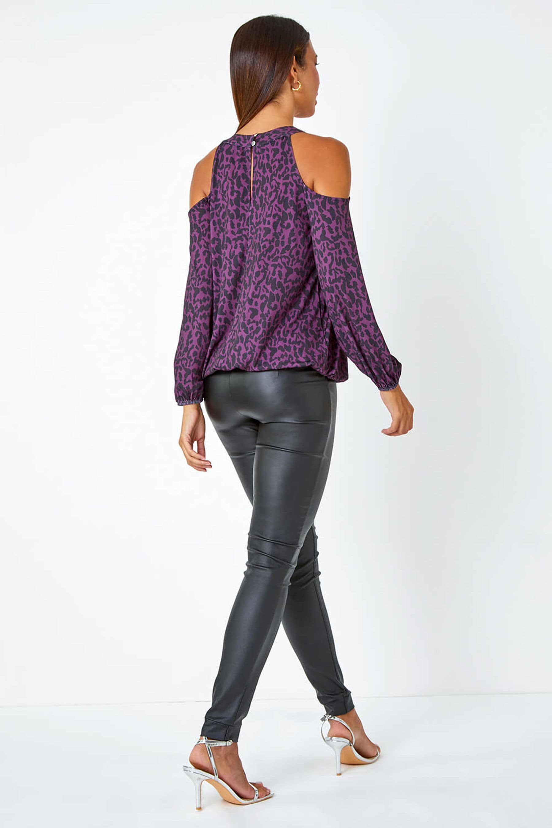 Buy Roman Purple Animal Print Cold Shoulder Stretch Top from the Next UK online shop