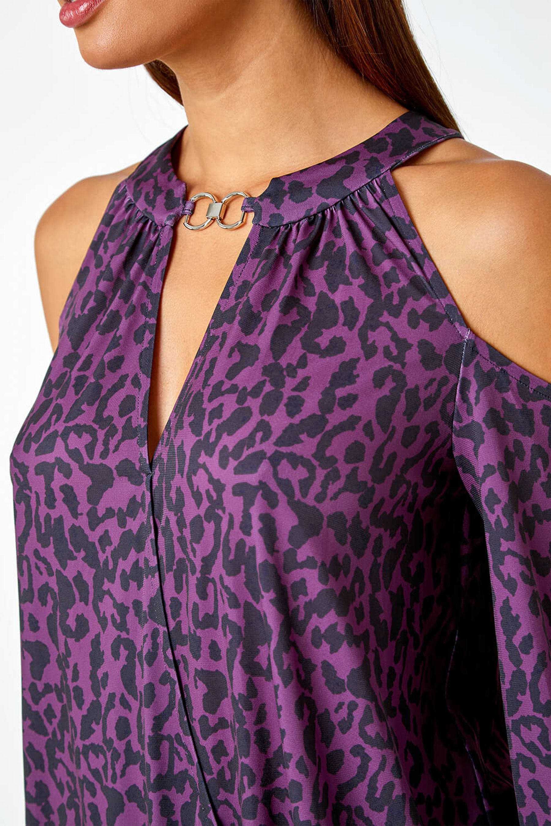 Cold shoulder leopard print tops cheap
