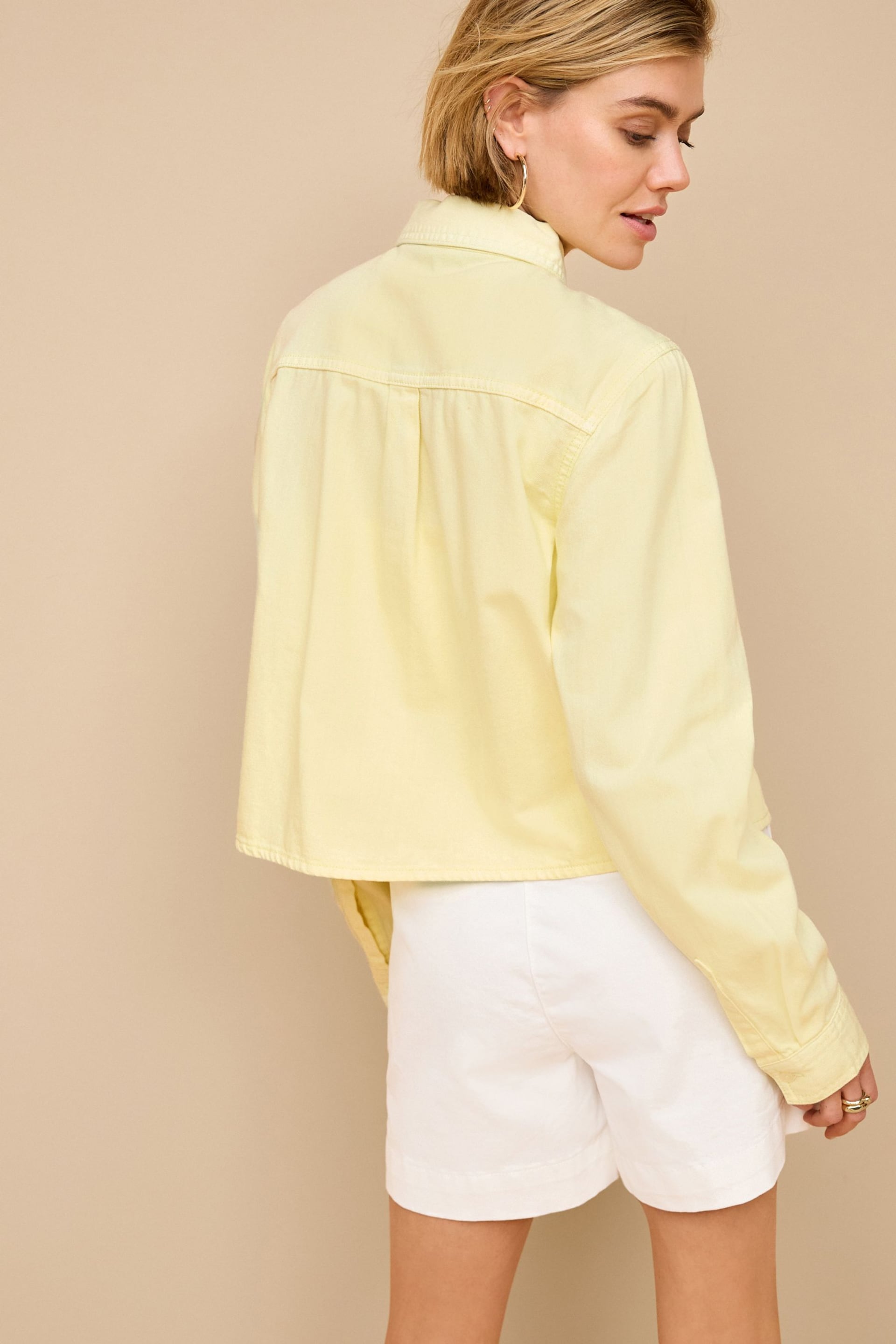 Lemon Yellow Cropped Denim Shirt - Image 3 of 6