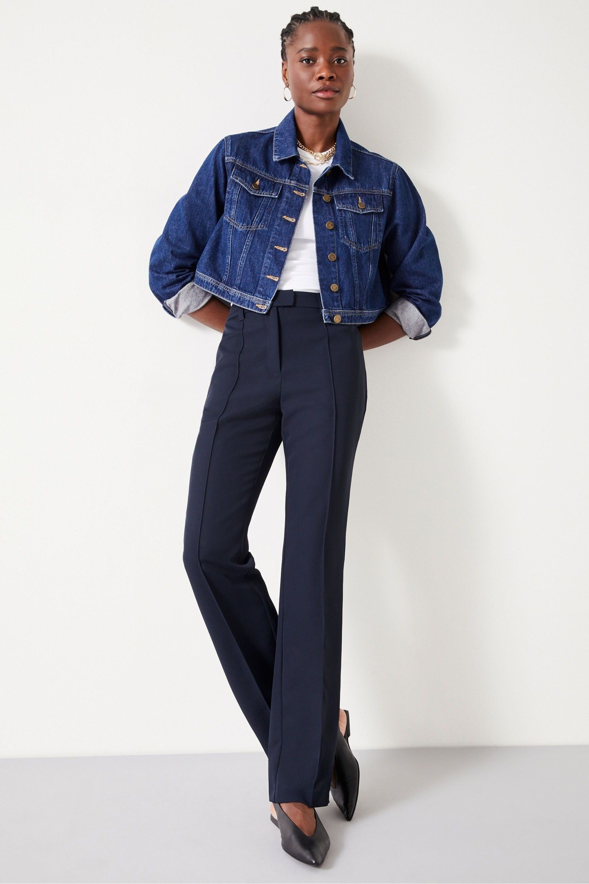 Hush Blue Slim Leg Pintuck Trousers - Image 1 of 5