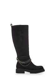 Moda in Pelle Litzy Black Chunky Long Boots With Chain Trim - Image 2 of 5