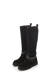 Moda in Pelle Litzy Black Chunky Long Boots With Chain Trim - Image 3 of 5