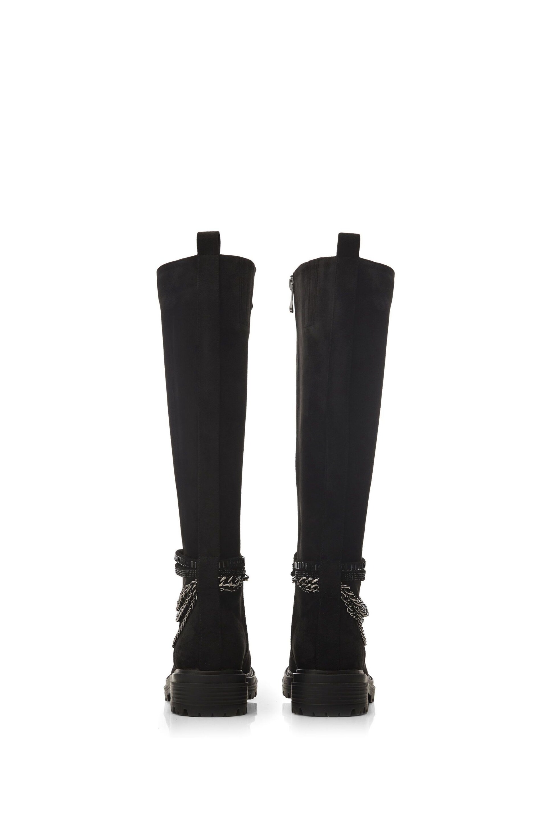 Moda in Pelle Litzy Black Chunky Long Boots With Chain Trim - Image 4 of 5