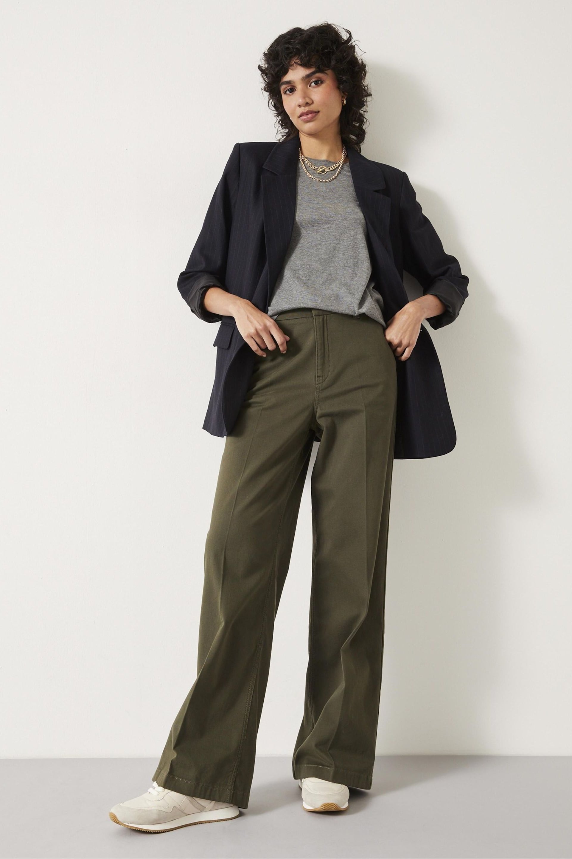 Hush Green Camille Flat Front Cotton Trousers - Image 3 of 5
