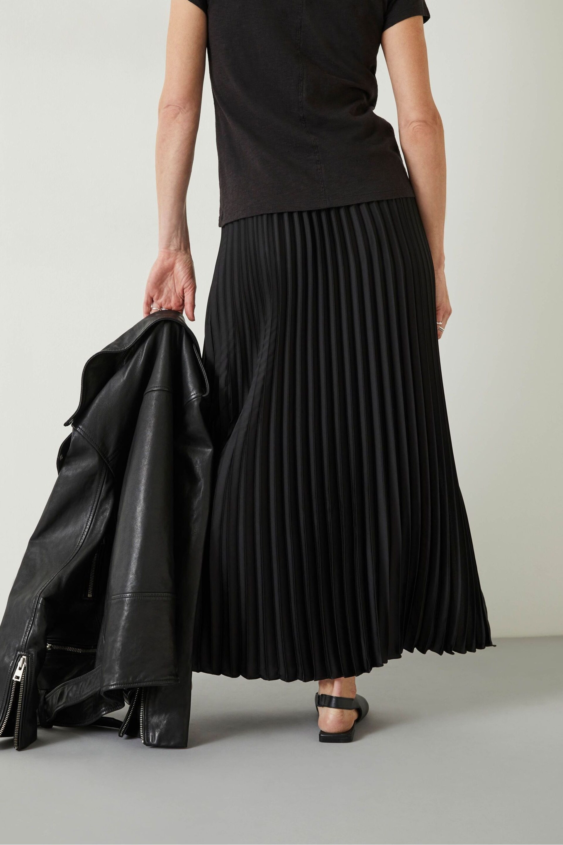 Hush Black Pleated Satin Maxi Skirt - Image 2 of 5