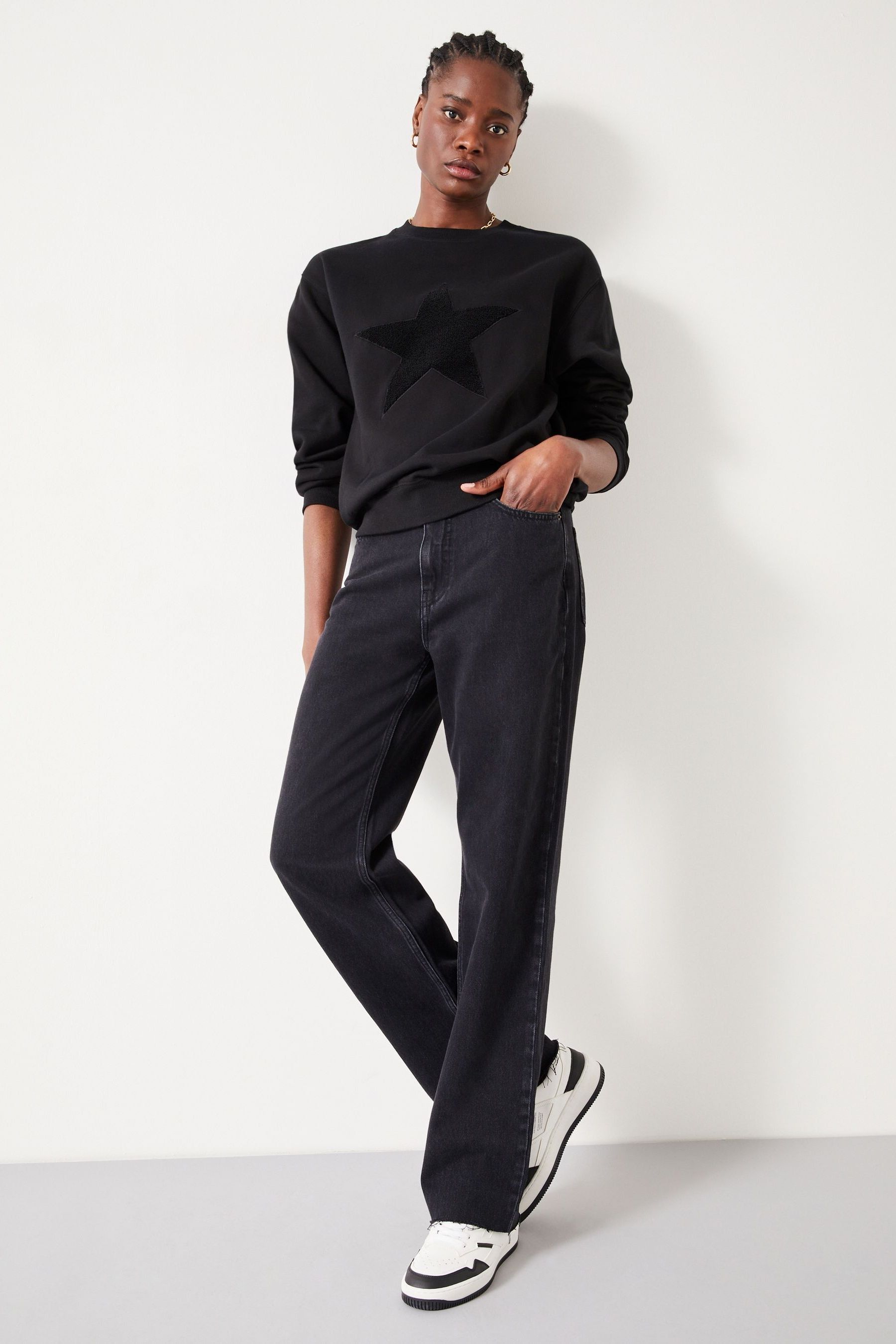 Buy Hush Black Simran Star Texture Sweatshirt from Next Luxembourg