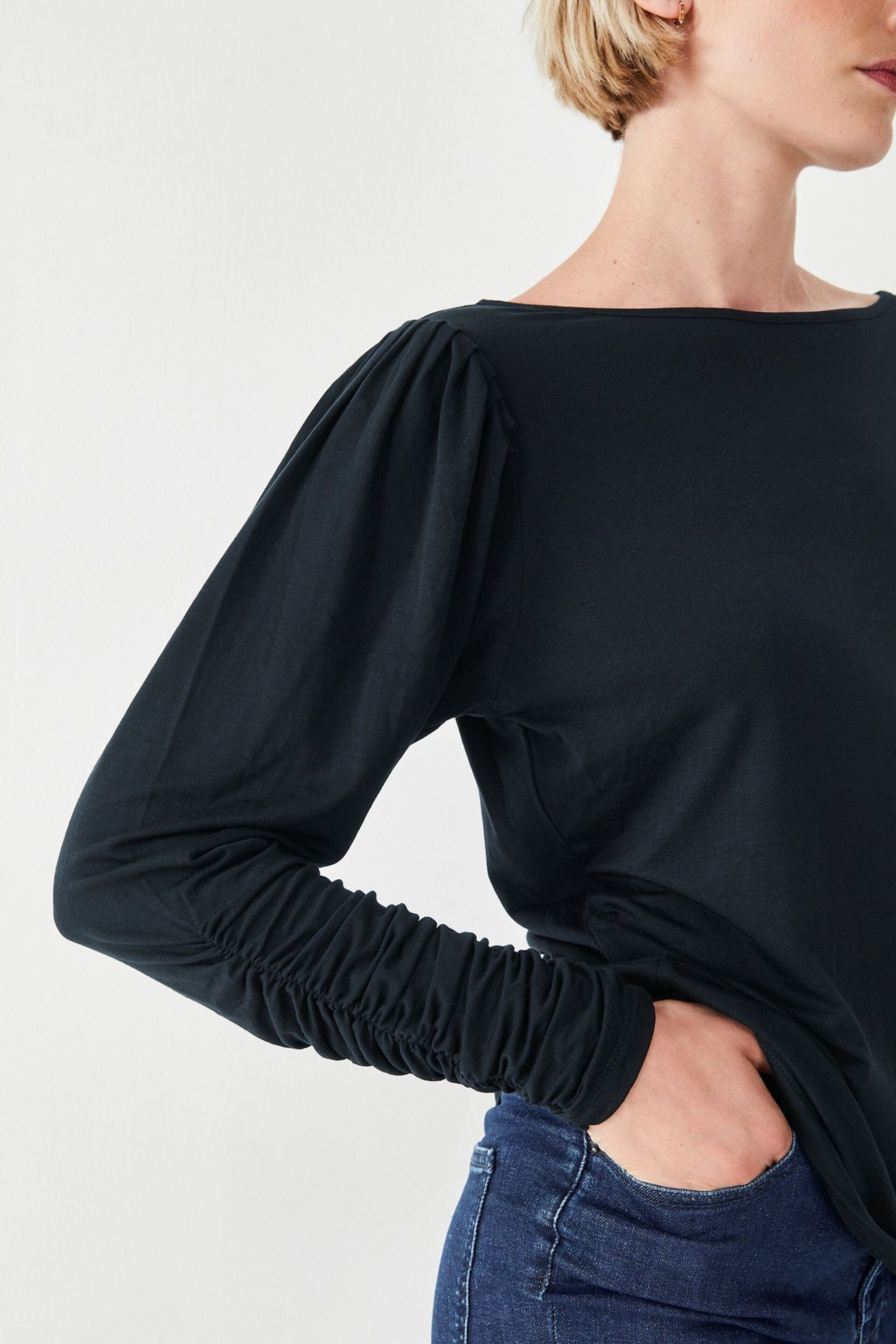 Hush Black Charlotte Ruched Sleeve Jersey Top - Image 3 of 5