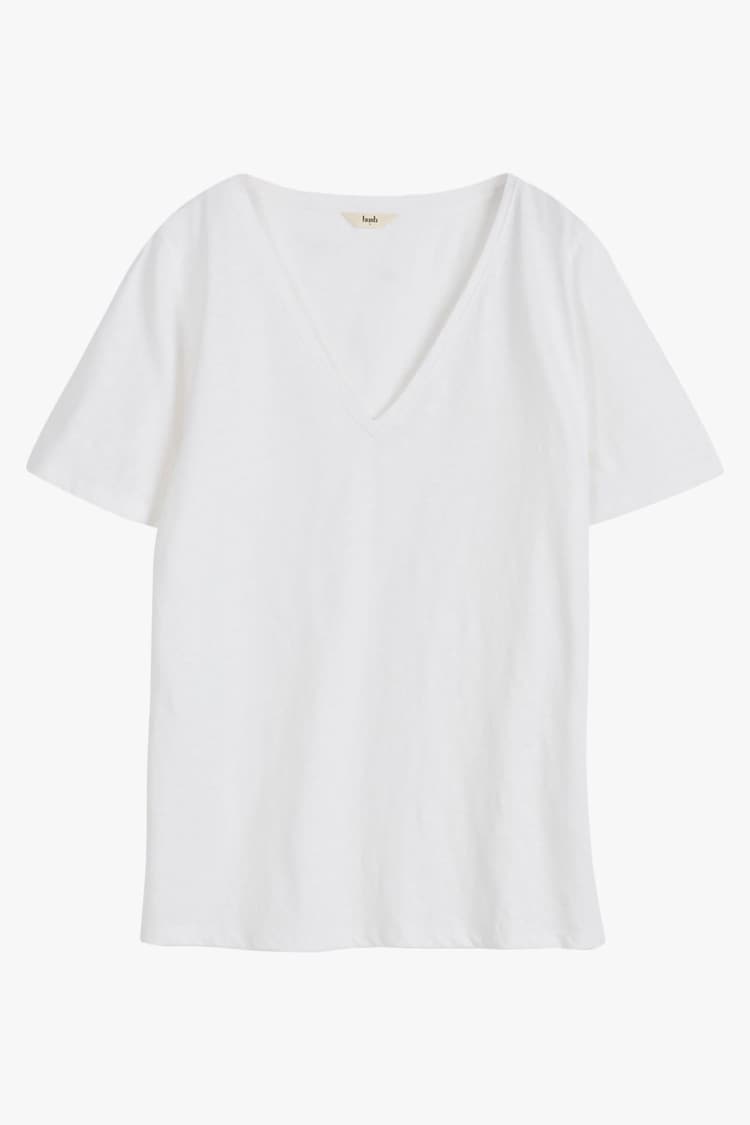 Hush White Kali 100% Cotton Slub V-Neck T-Shirt - Image 4 of 4