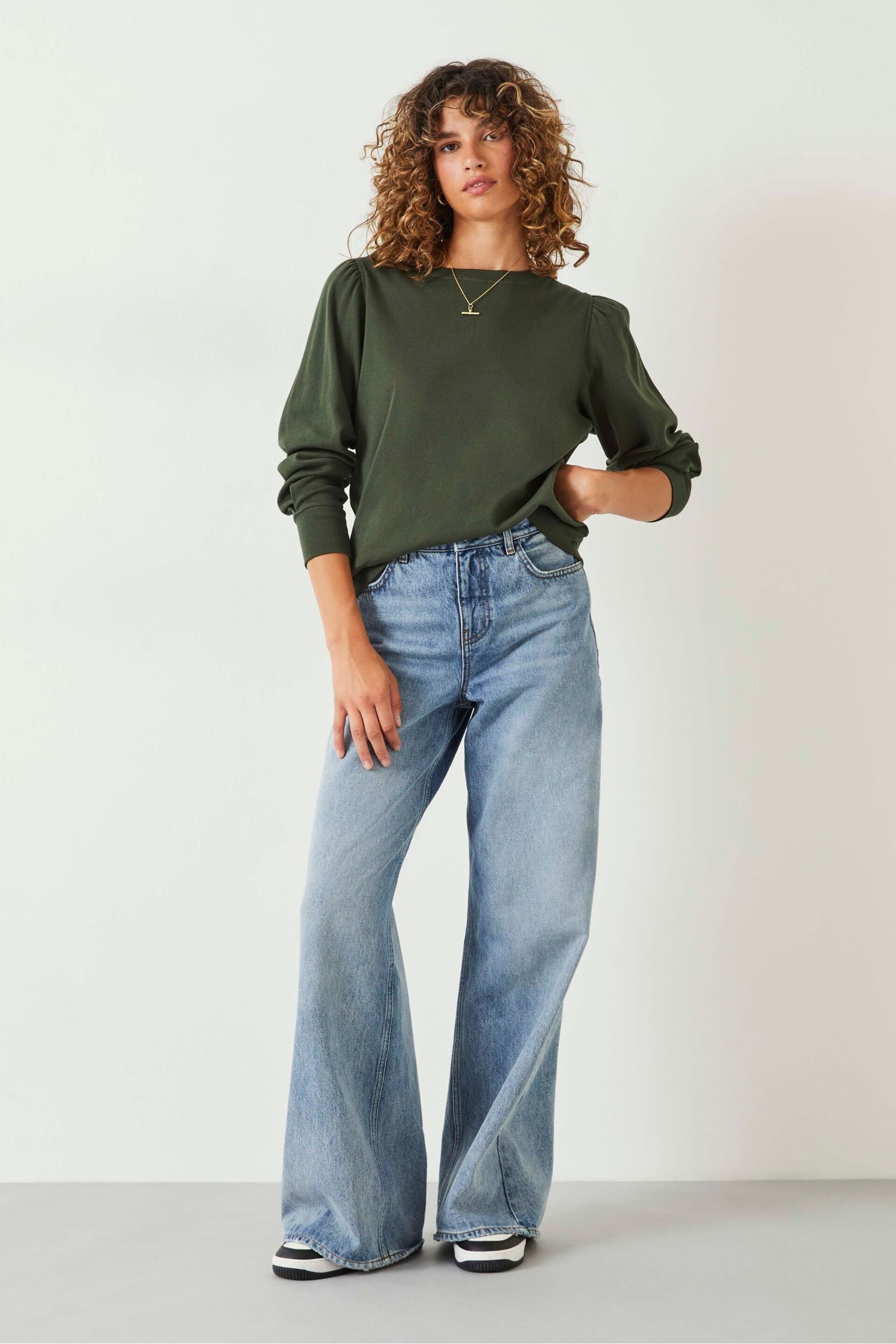 Hush Green Emily Puff Sleeve Jersey Top - Image 1 of 5