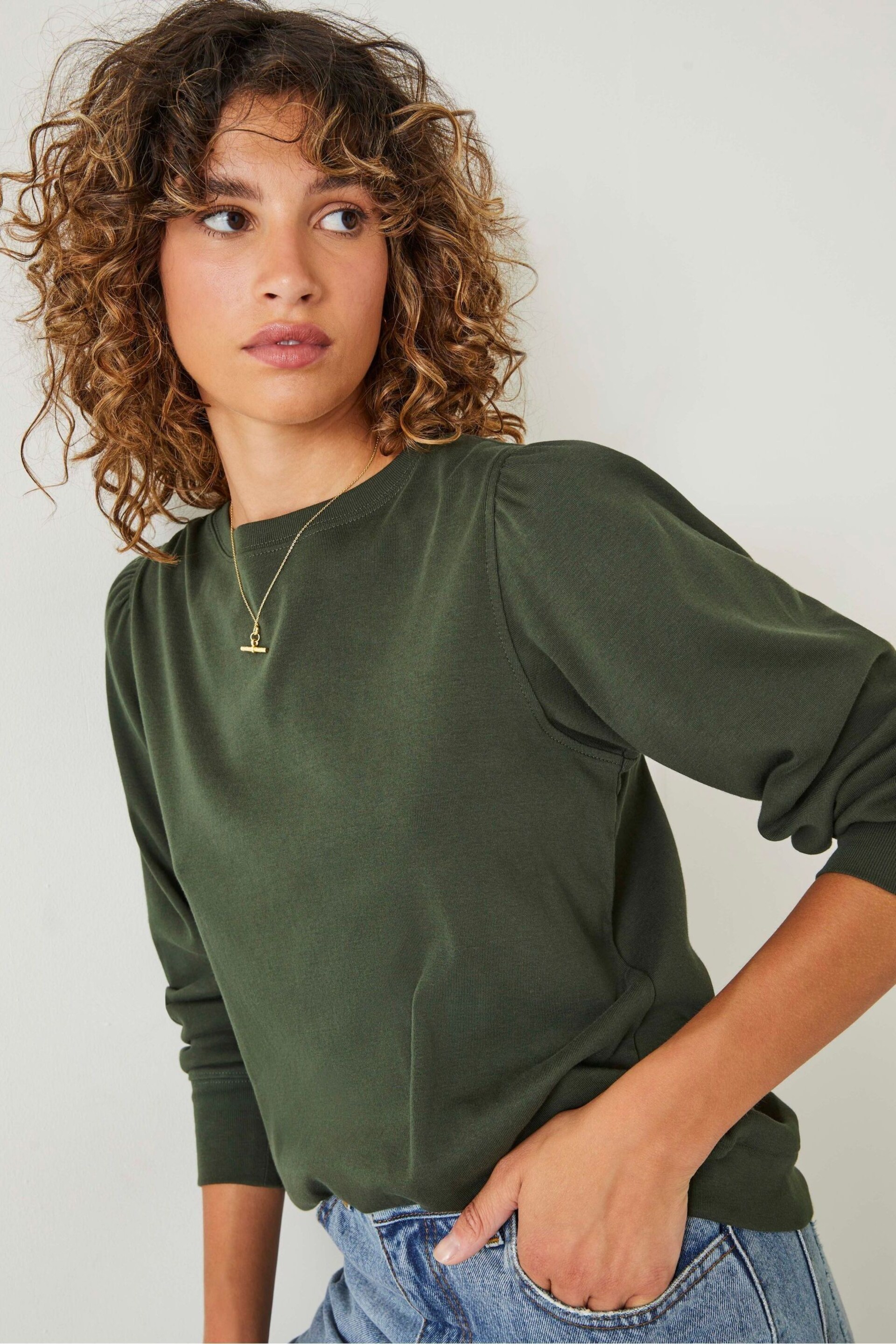 Hush Green Emily Puff Sleeve Jersey Top - Image 4 of 5