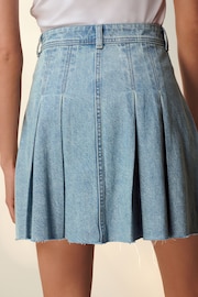 Mid Blue Pleated Denim Mini Skirt - Image 4 of 7