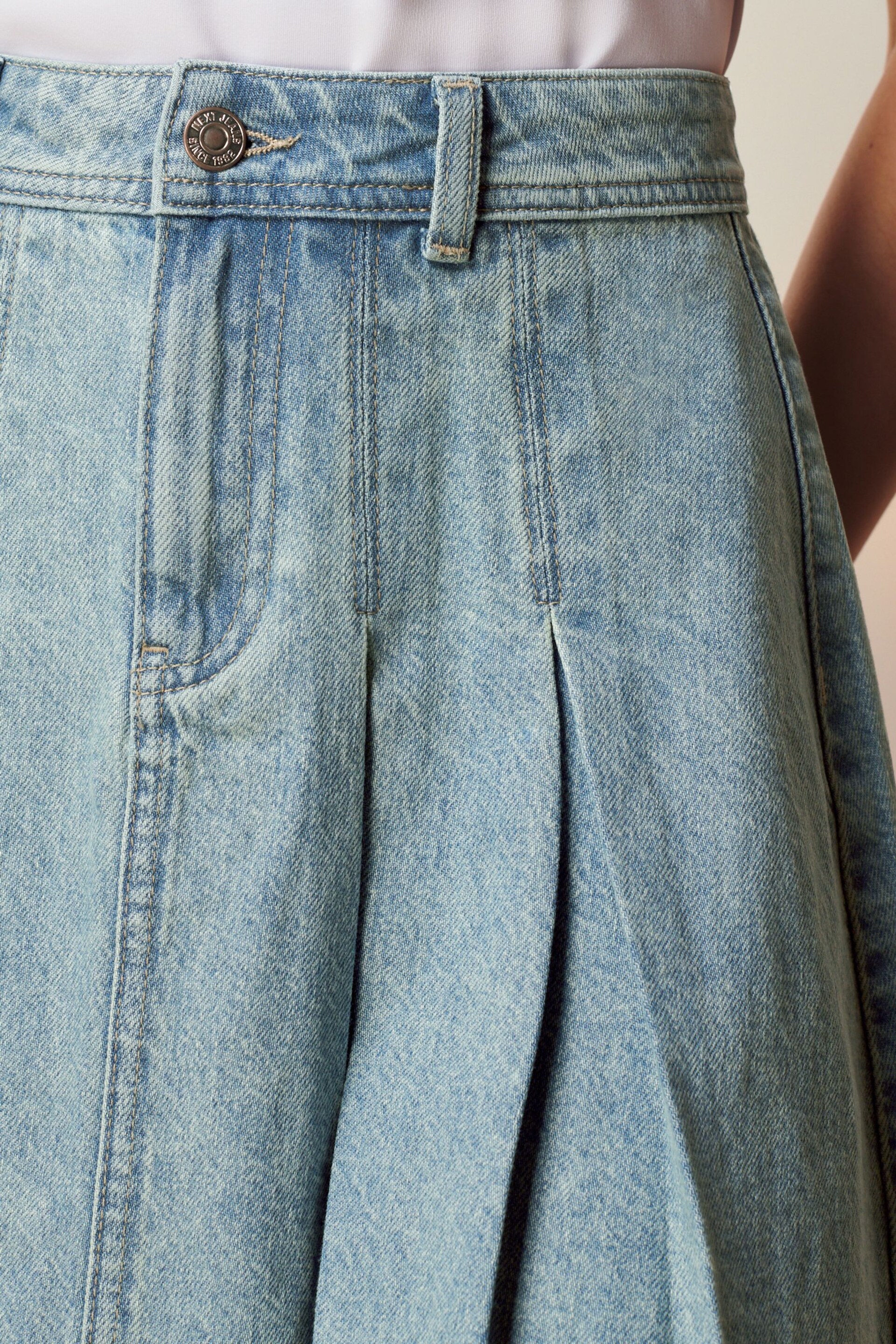 Mid Blue Pleated Denim Mini Skirt - Image 5 of 7