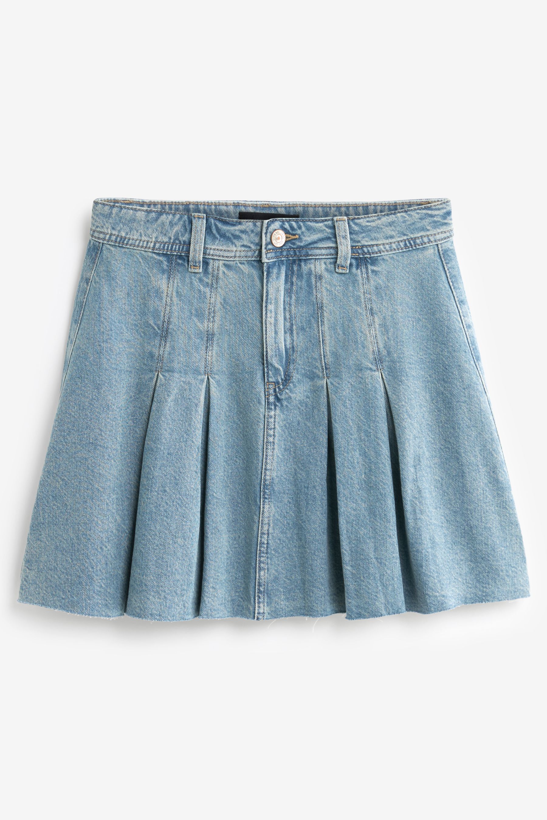 Buy Mid Blue 100 Cotton Pleated Denim Mini Skirt from the Next UK online shop