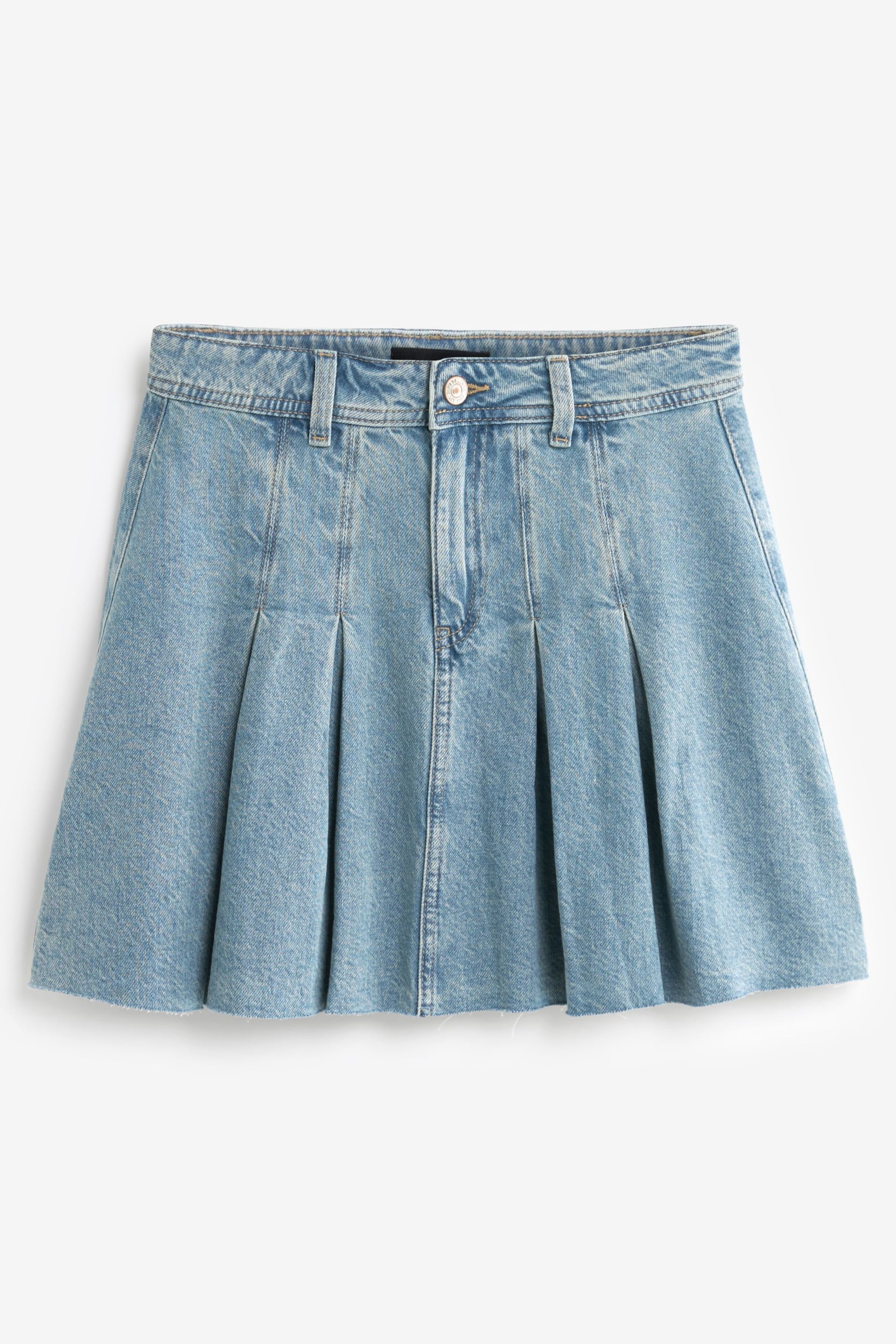 Mid Blue Pleated Denim Mini Skirt - Image 6 of 7