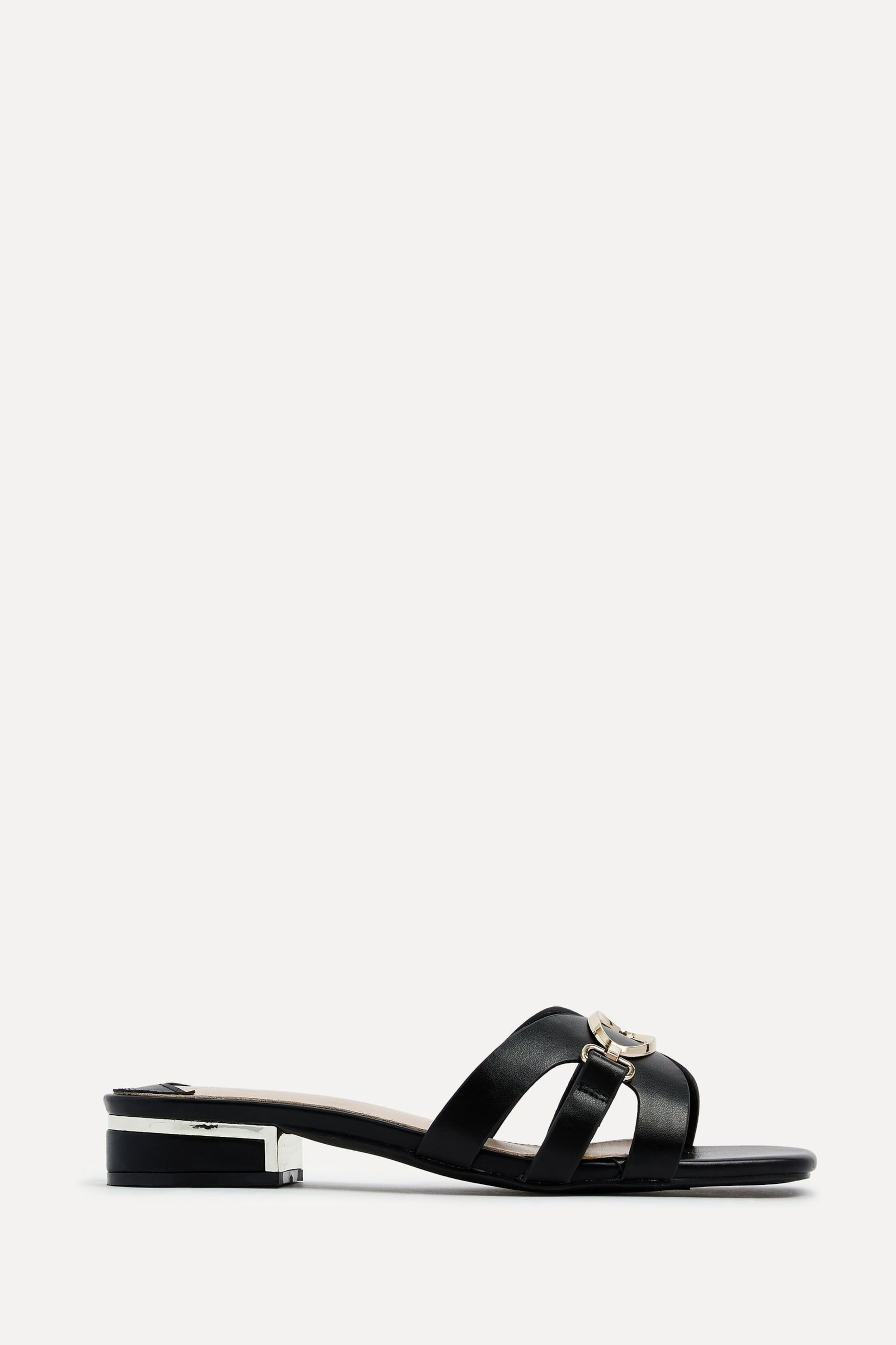 Linzi Black Gallery Low Heeled Sandals With Gold Trim - Image 2 of 3