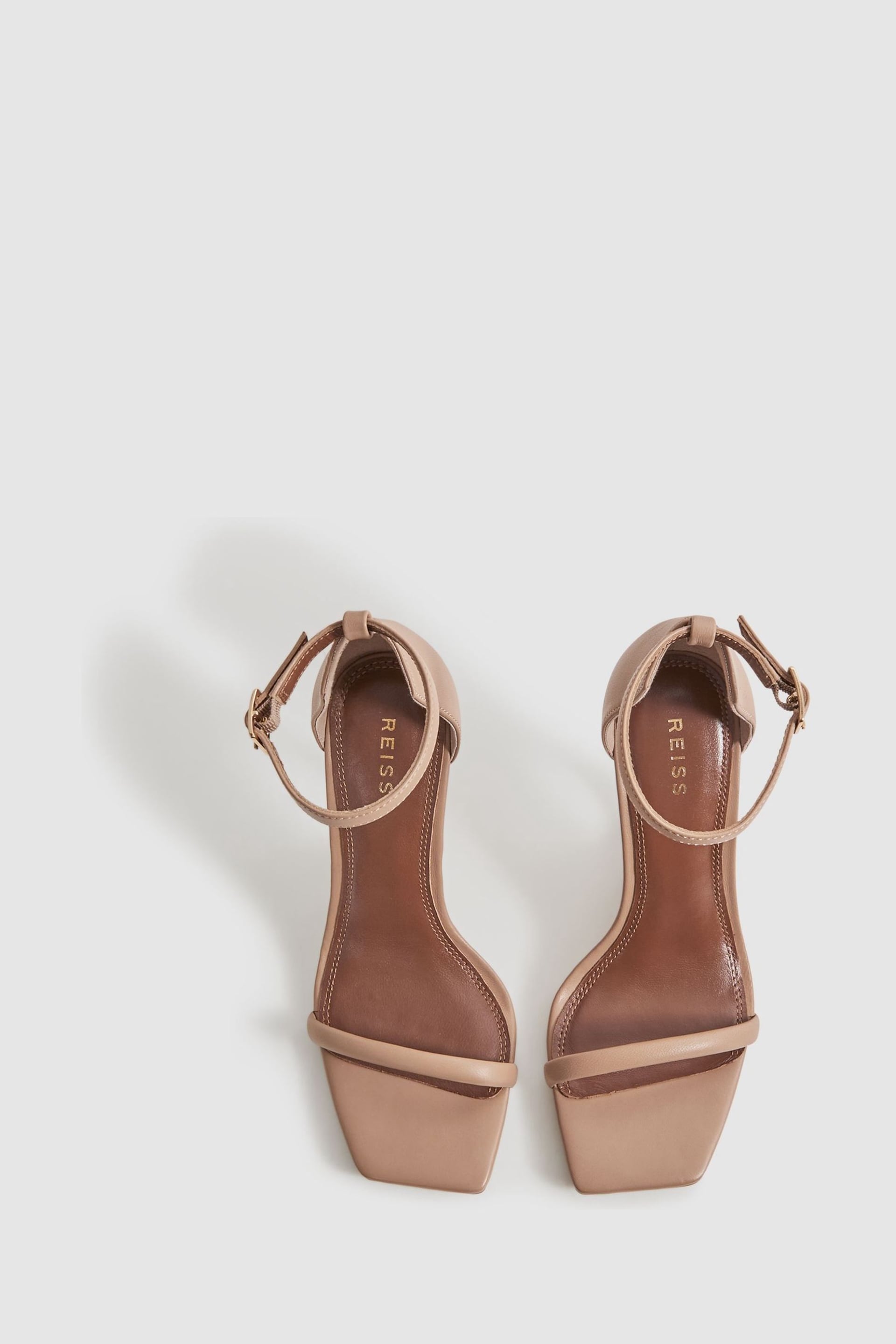 Reiss Nude Cora Leather Strappy Wedge Heels - Image 3 of 5